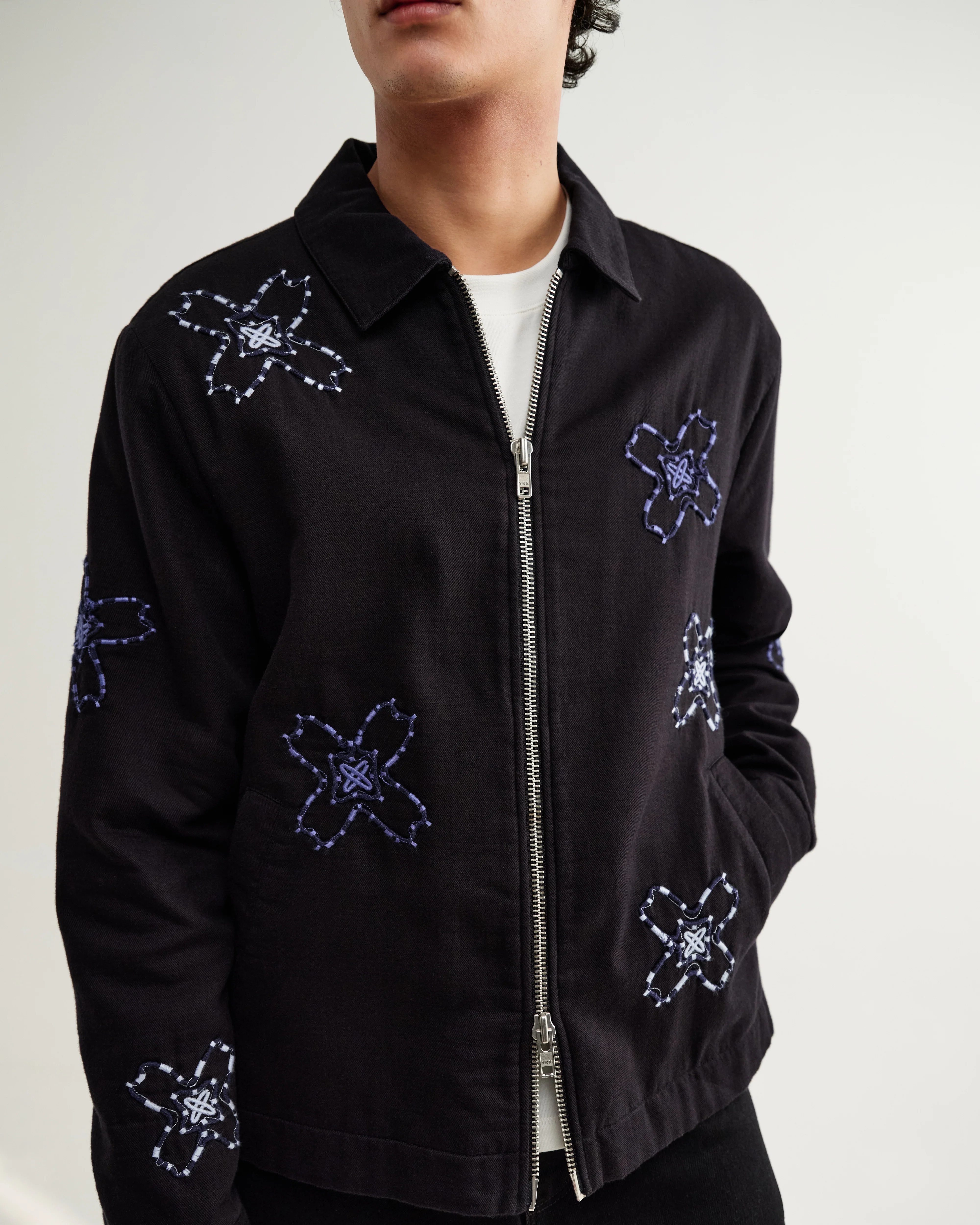 Eldon - Black Floral Embroidered Cotton Twill Jacket - Image 4