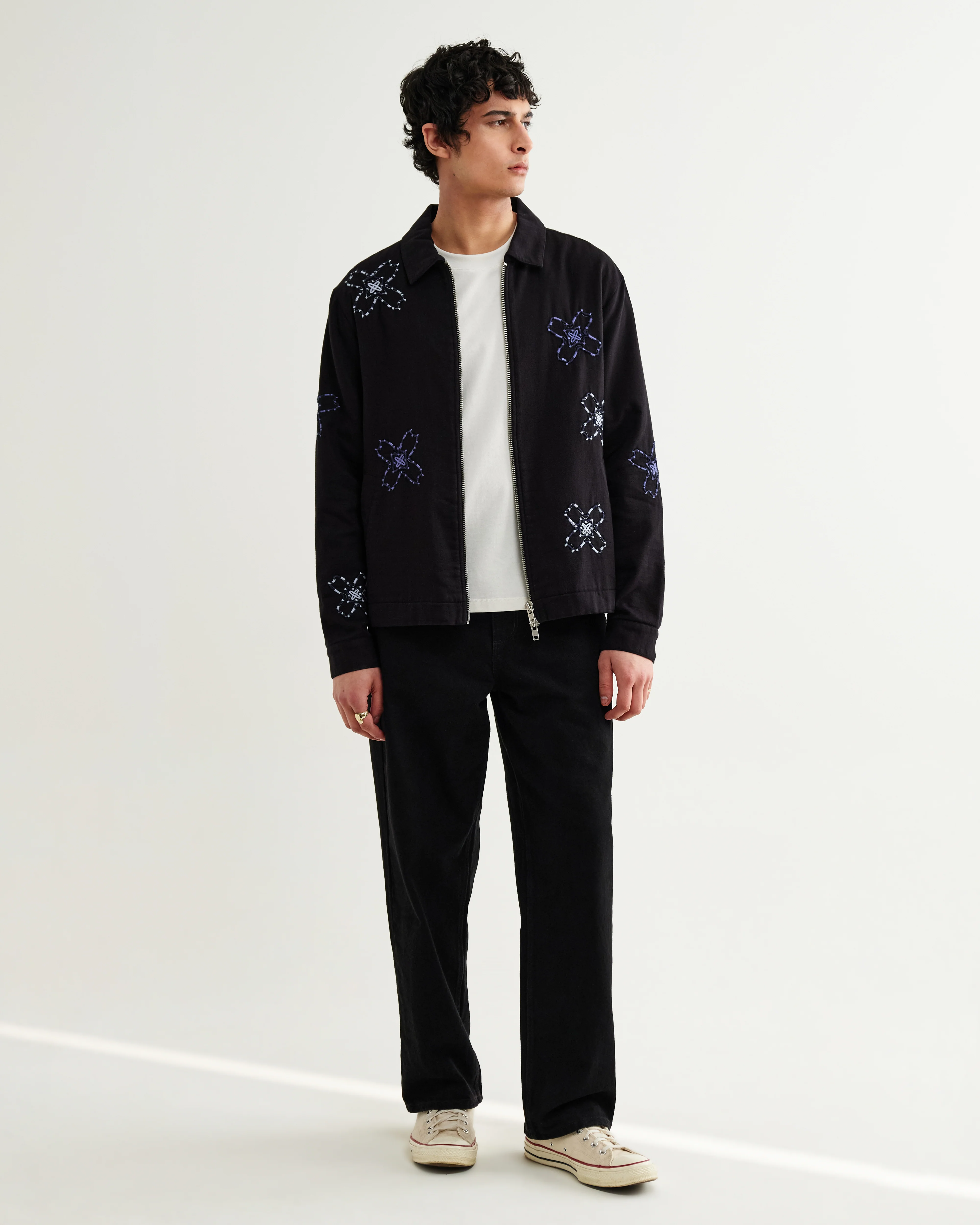 Eldon - Black Floral Embroidered Cotton Twill Jacket - Image 5