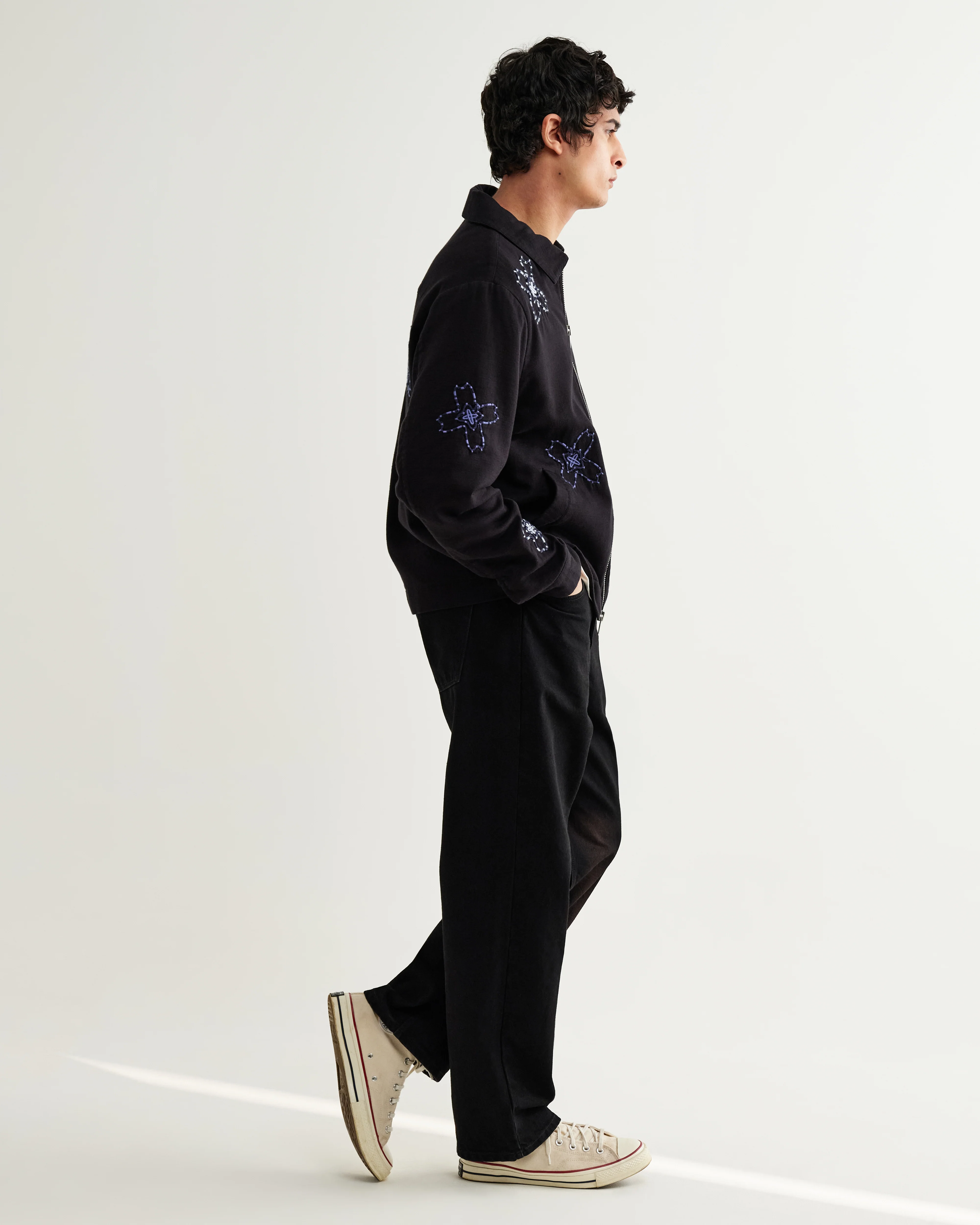 Eldon - Black Floral Embroidered Cotton Twill Jacket - Image 6