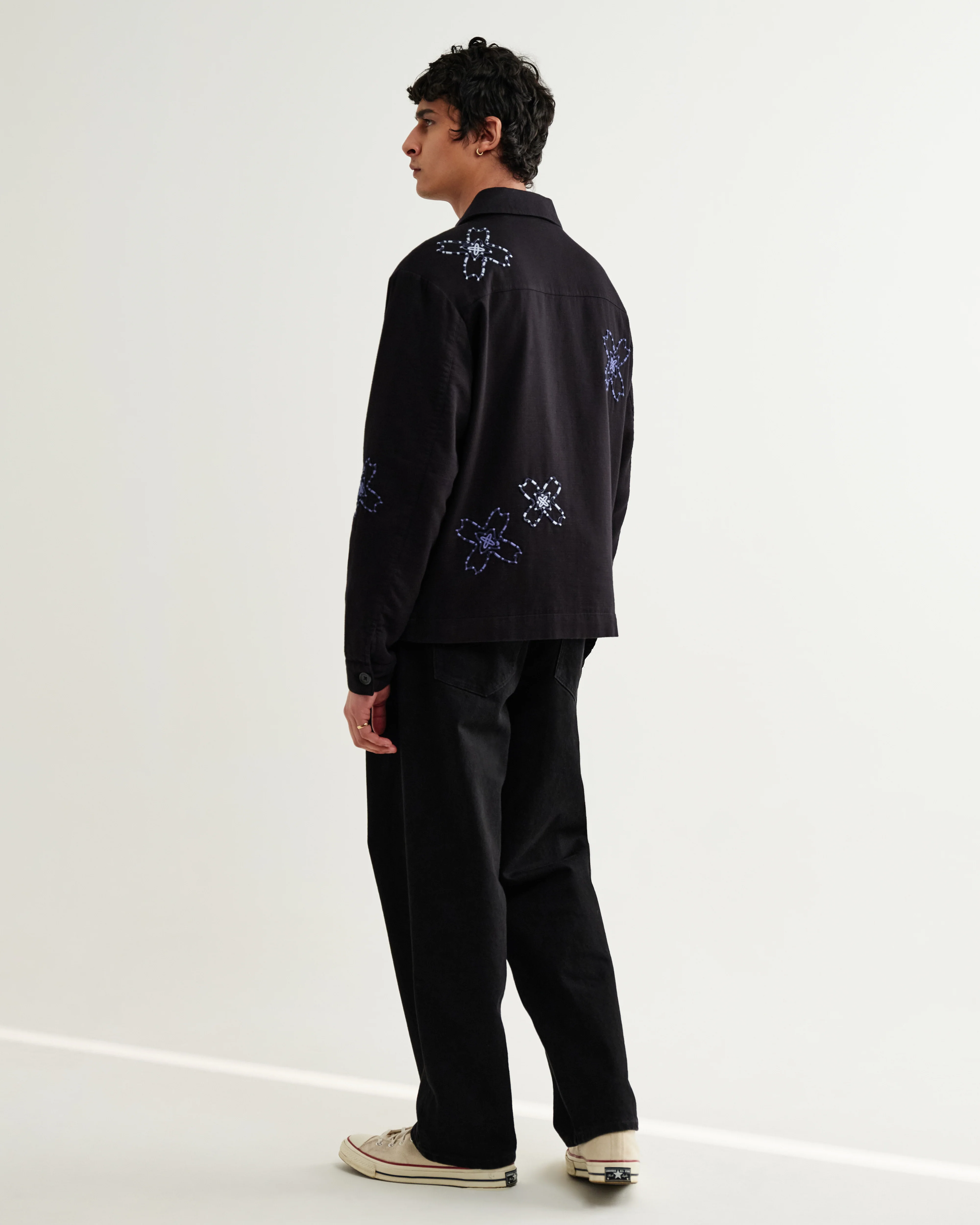 Eldon - Black Floral Embroidered Cotton Twill Jacket - Image 7