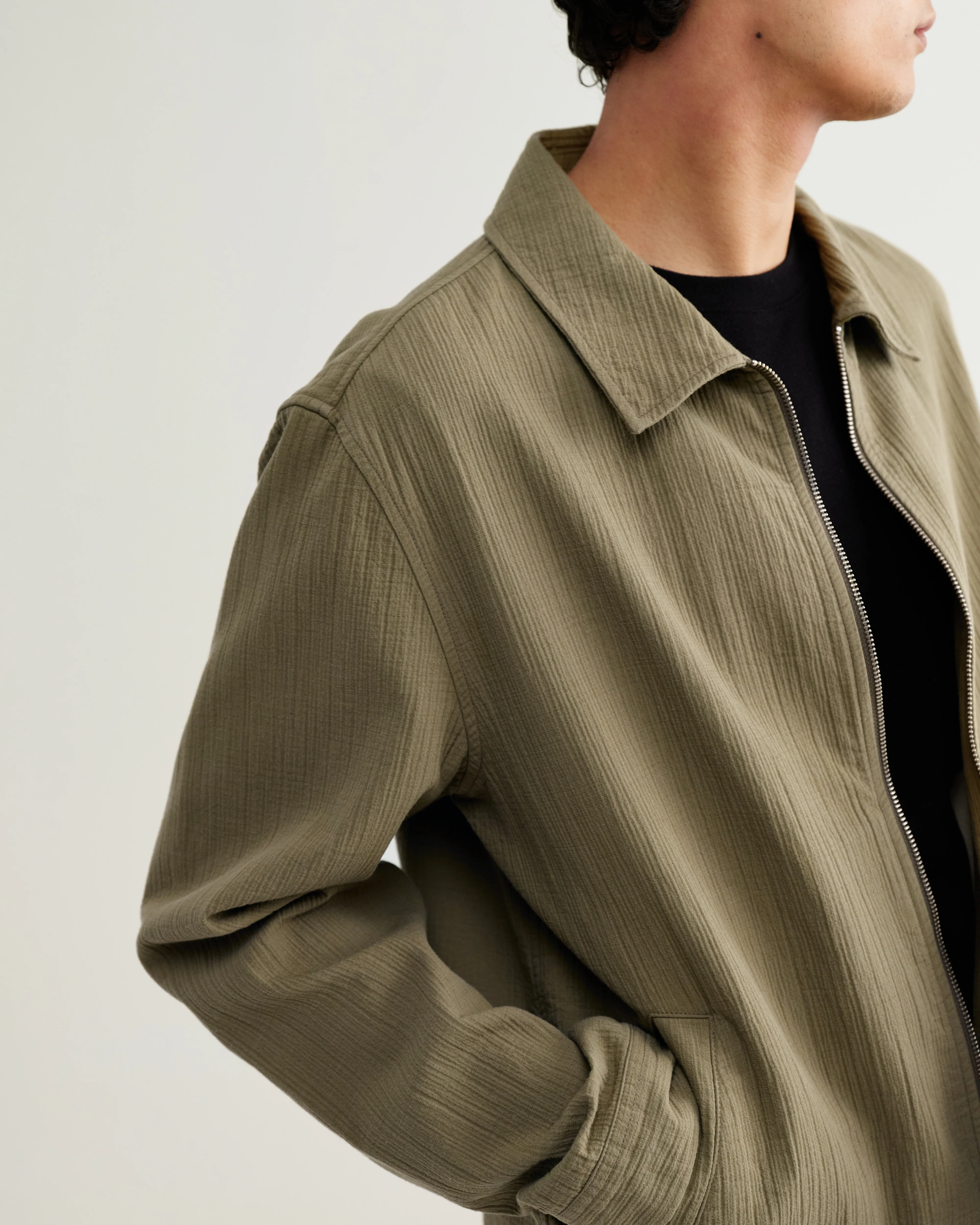 Eldon - Khaki Crinkle Cotton-Linen Jacket - Image 3