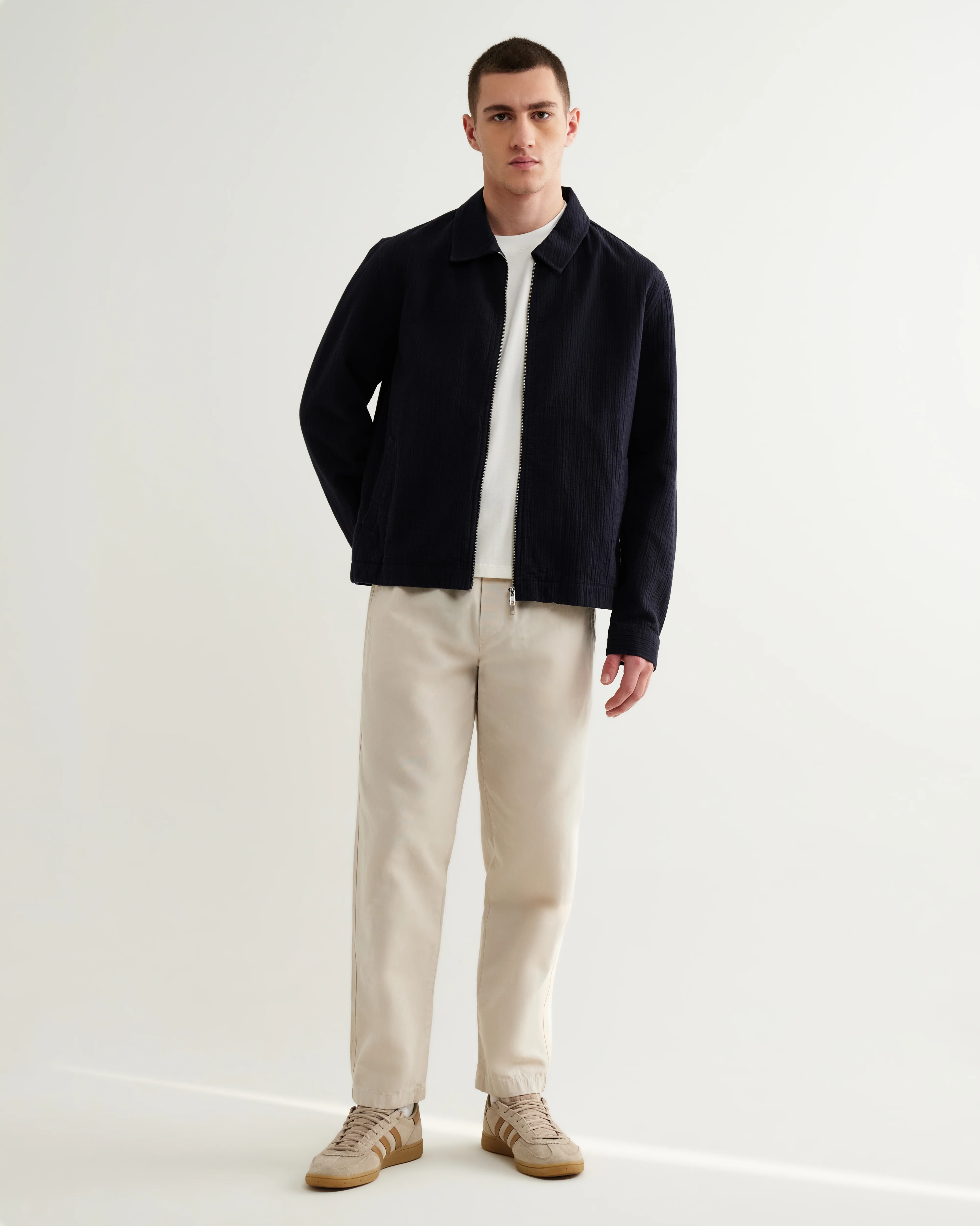 Eldon - Navy Crinkle Cotton-Linen Jacket - Image 2