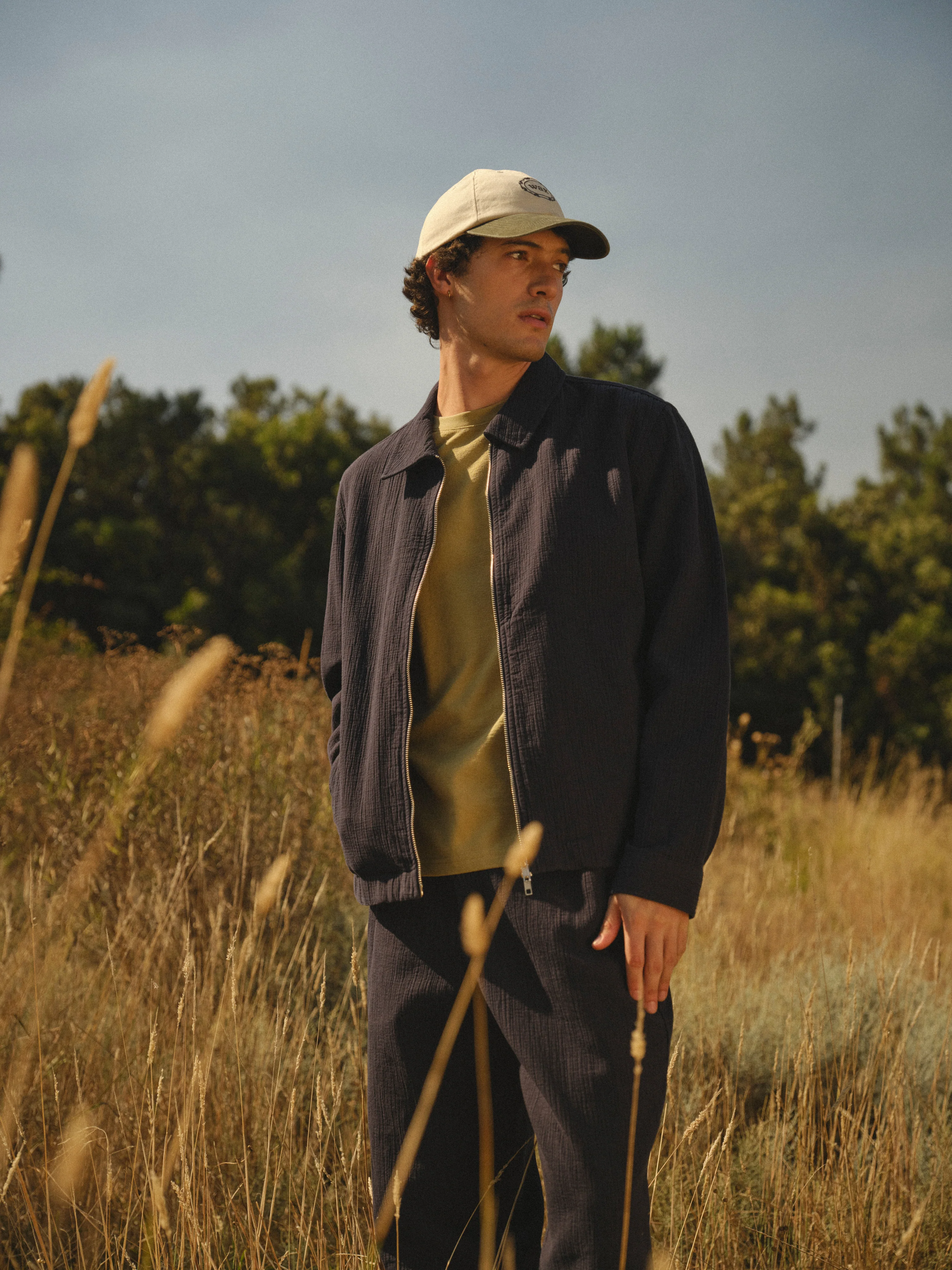Eldon - Navy Crinkle Cotton-Linen Jacket - Image 3