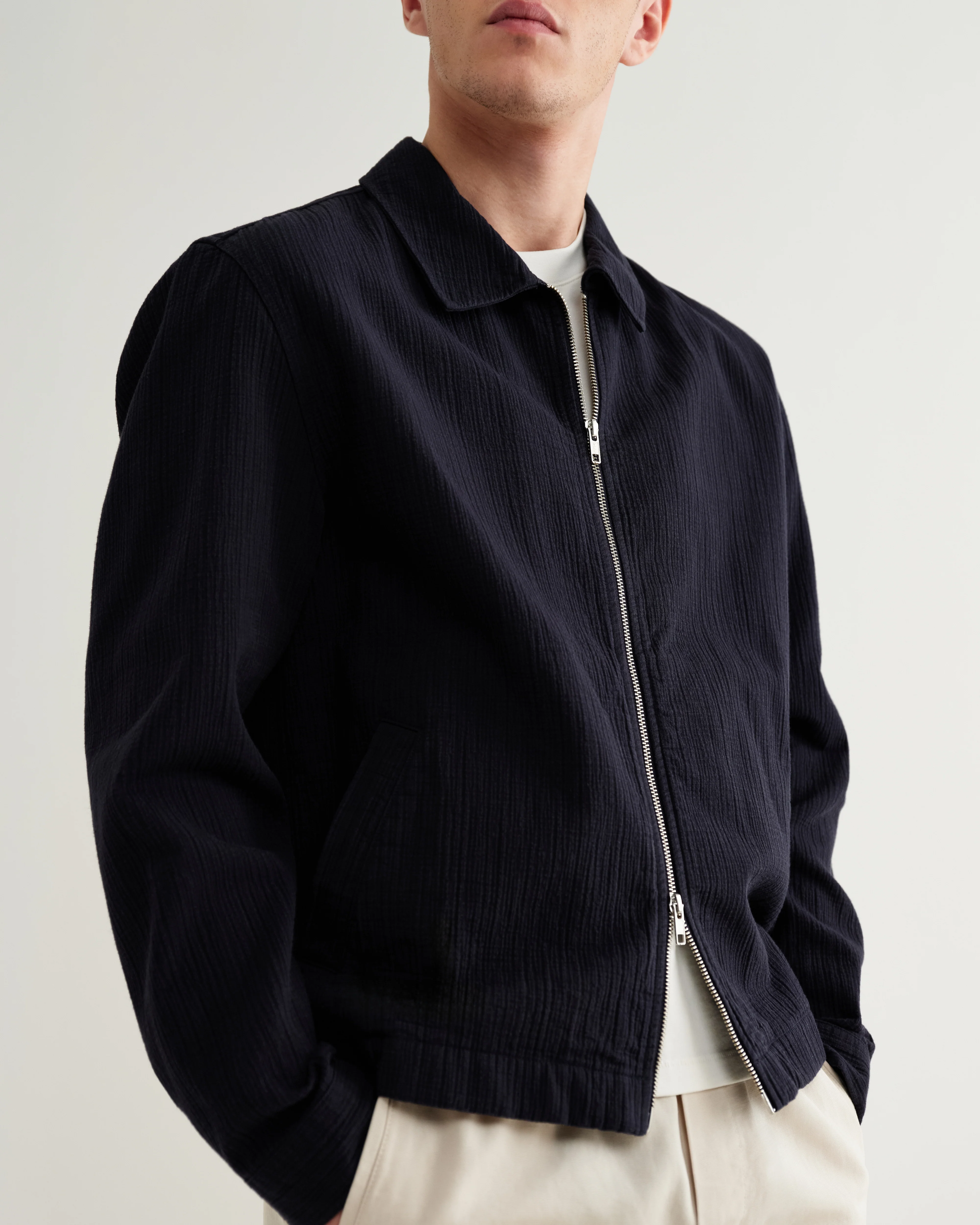 Eldon - Navy Crinkle Cotton-Linen Jacket - Image 5