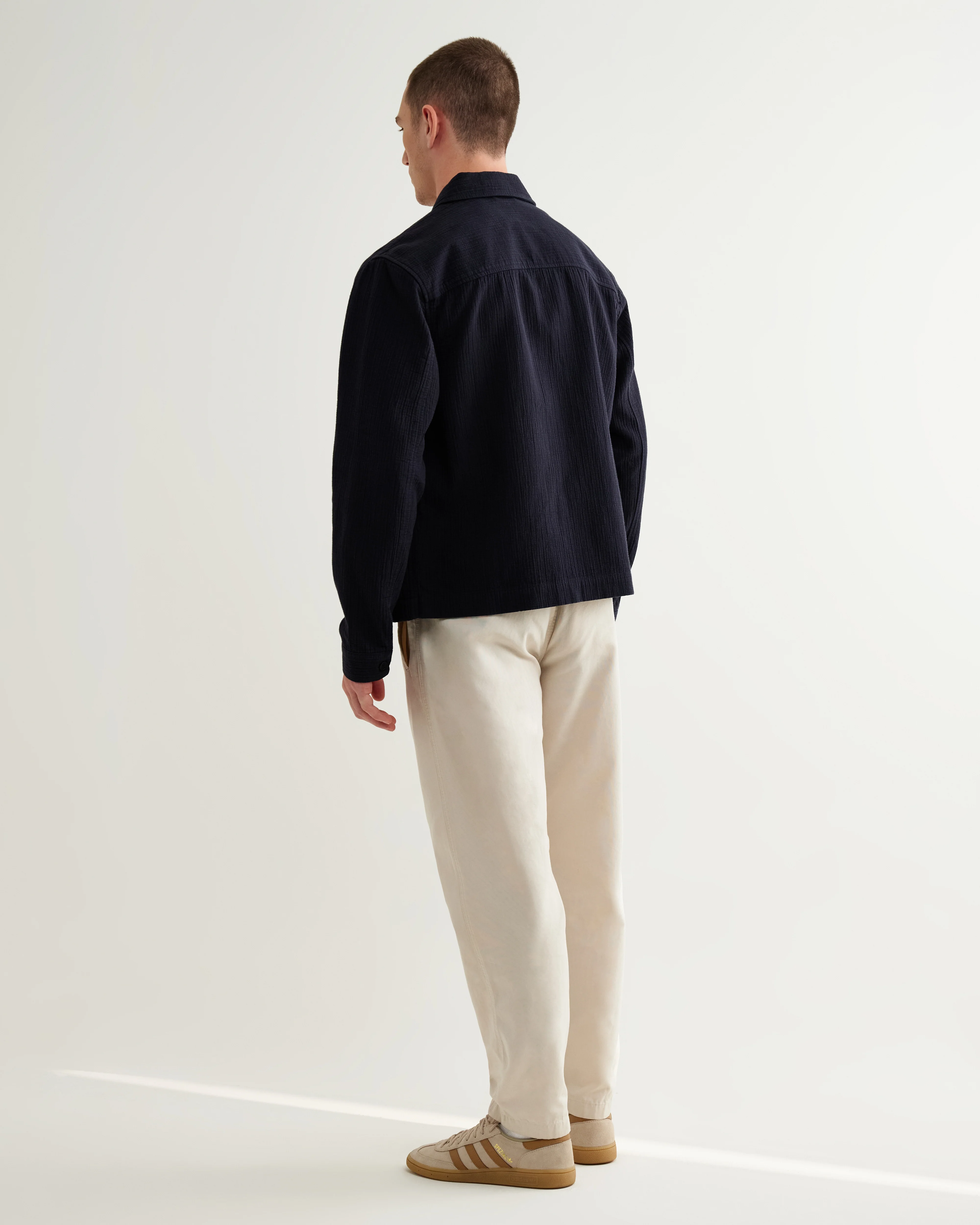 Eldon - Navy Crinkle Cotton-Linen Jacket - Image 6