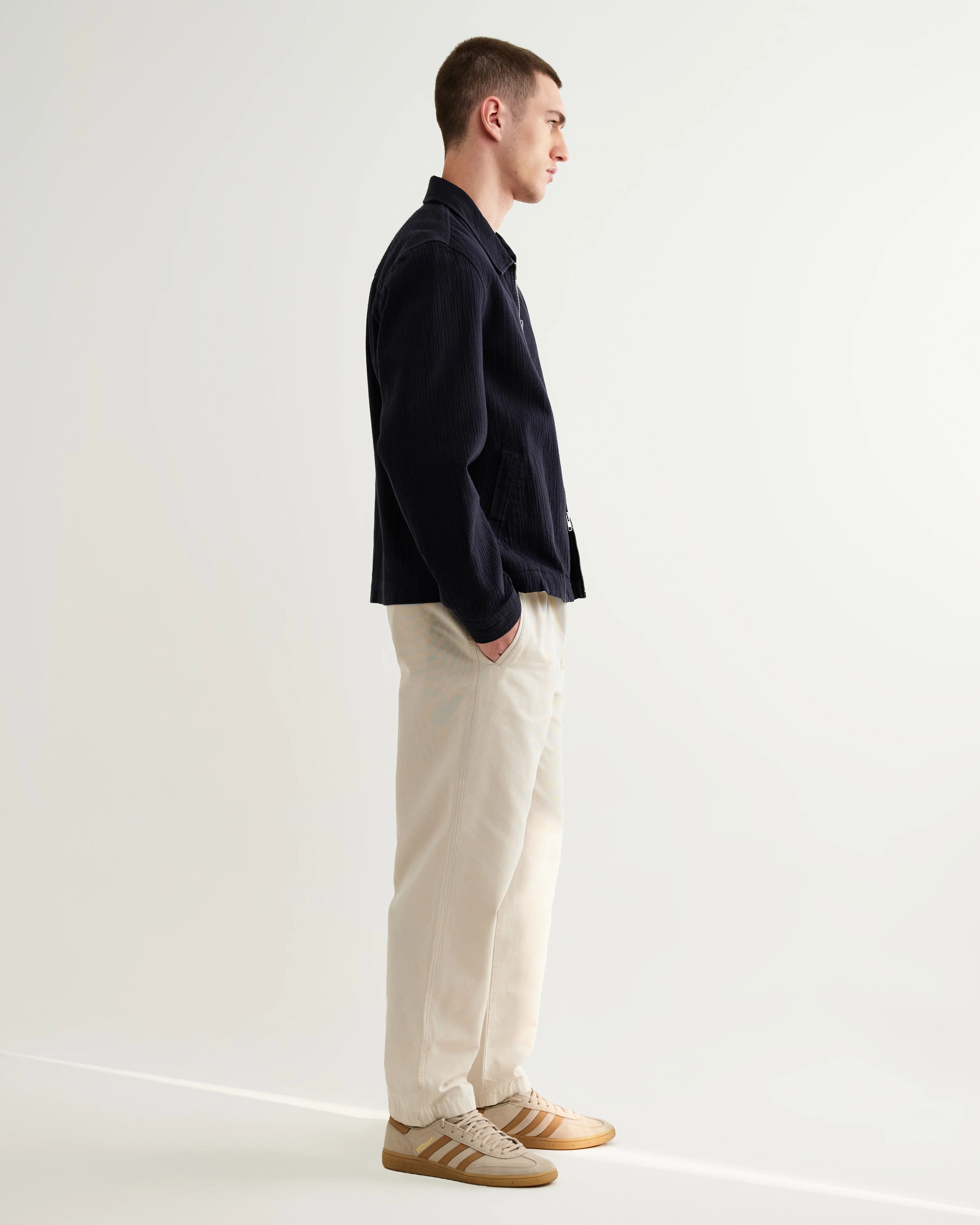 Eldon - Navy Crinkle Cotton-Linen Jacket - Image 8