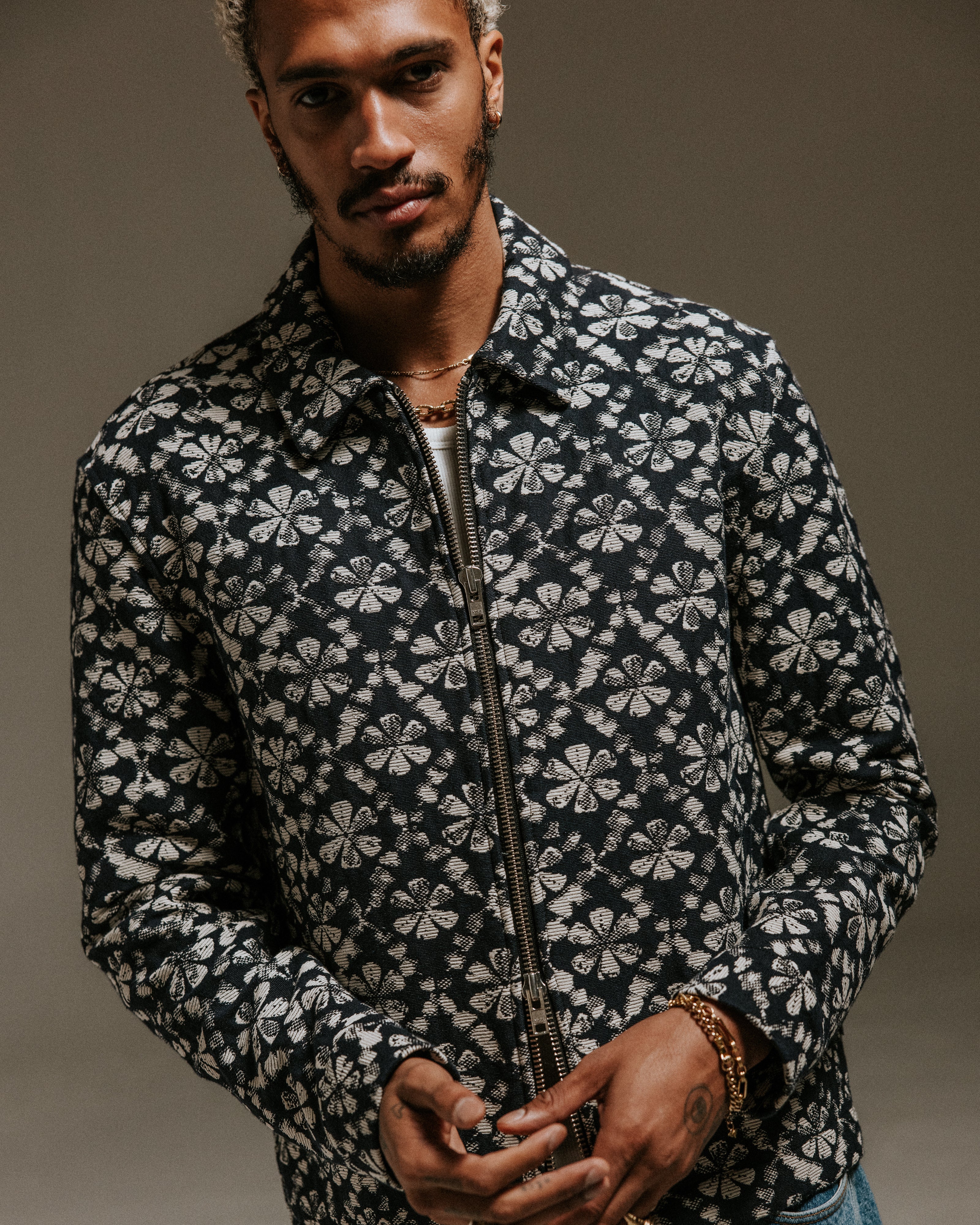 Eldon - Navy Flower Stamp Jacquard Jacket - Image 2