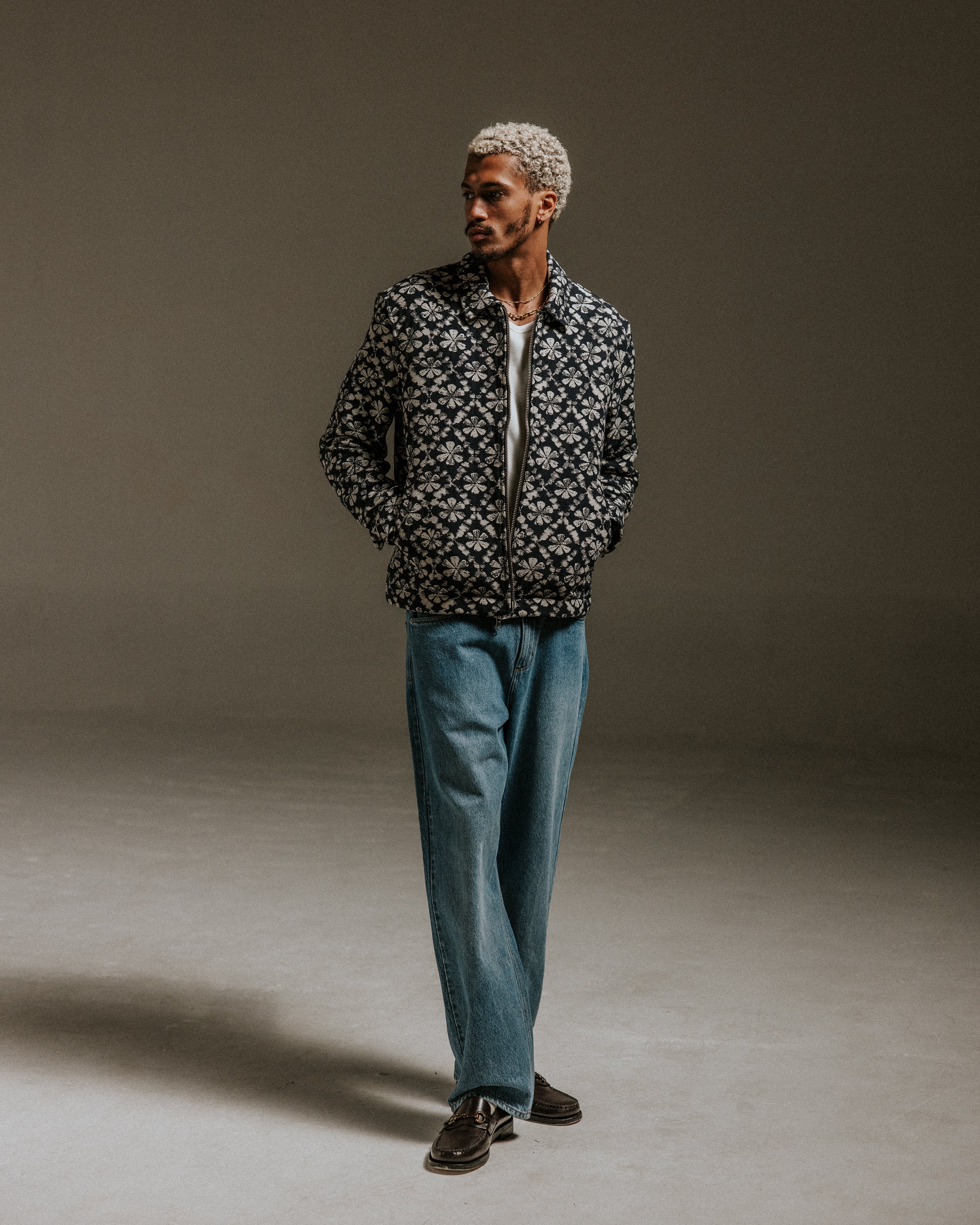 Eldon - Navy Flower Stamp Jacquard Jacket - Image 4
