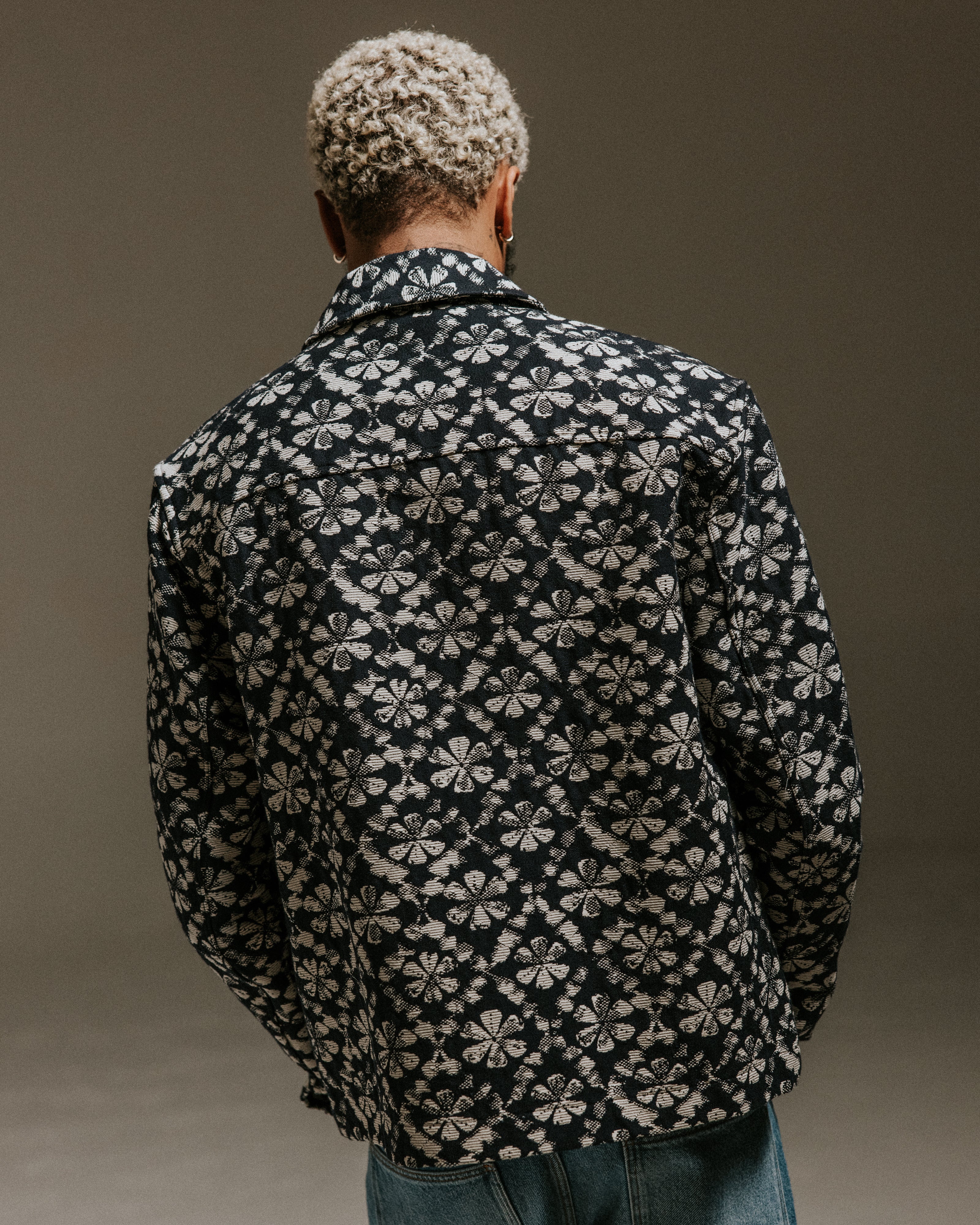 Eldon - Navy Flower Stamp Jacquard Jacket - Image 6