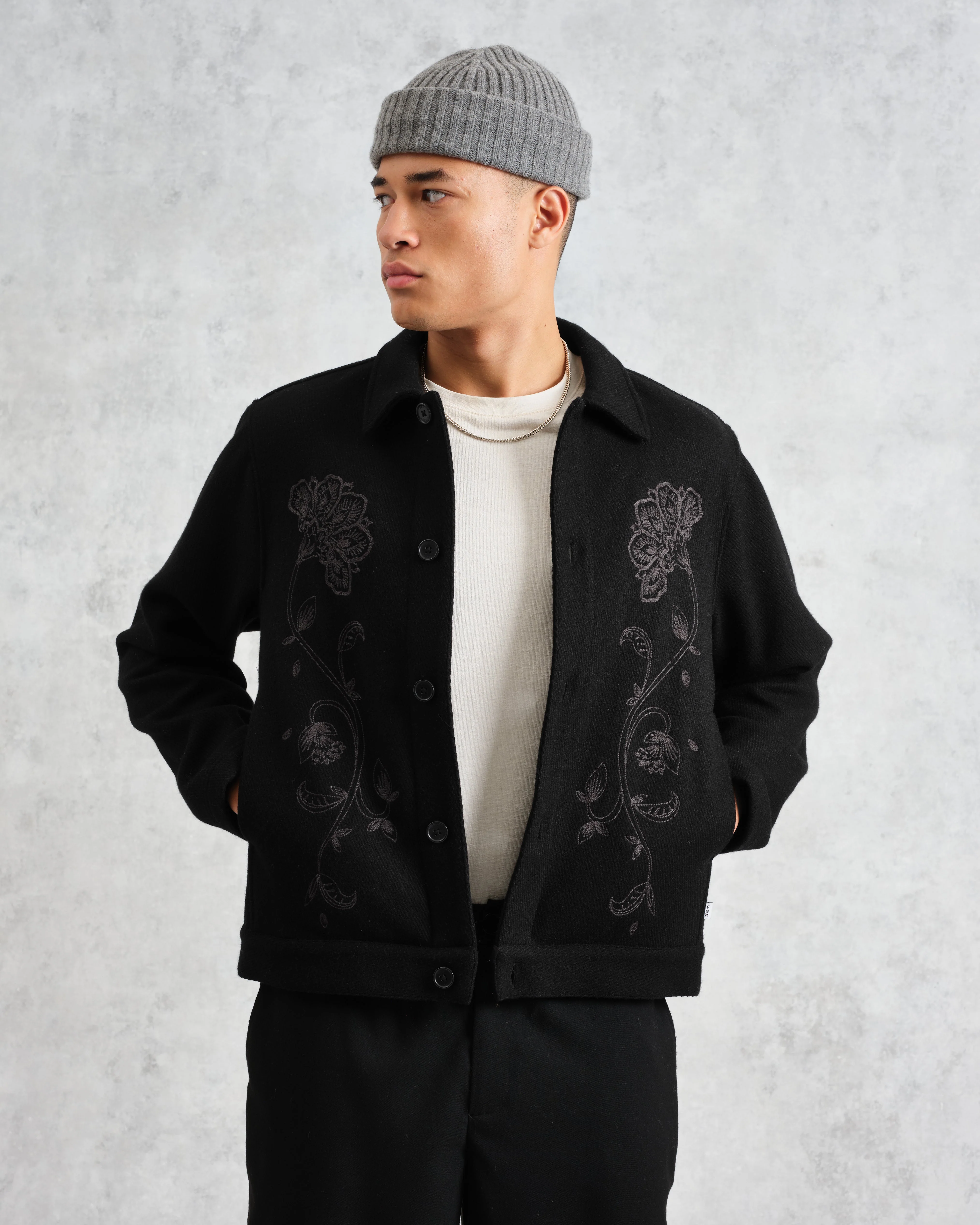 Elm - Black Floral Embroidered Wool Jacket - Image 2