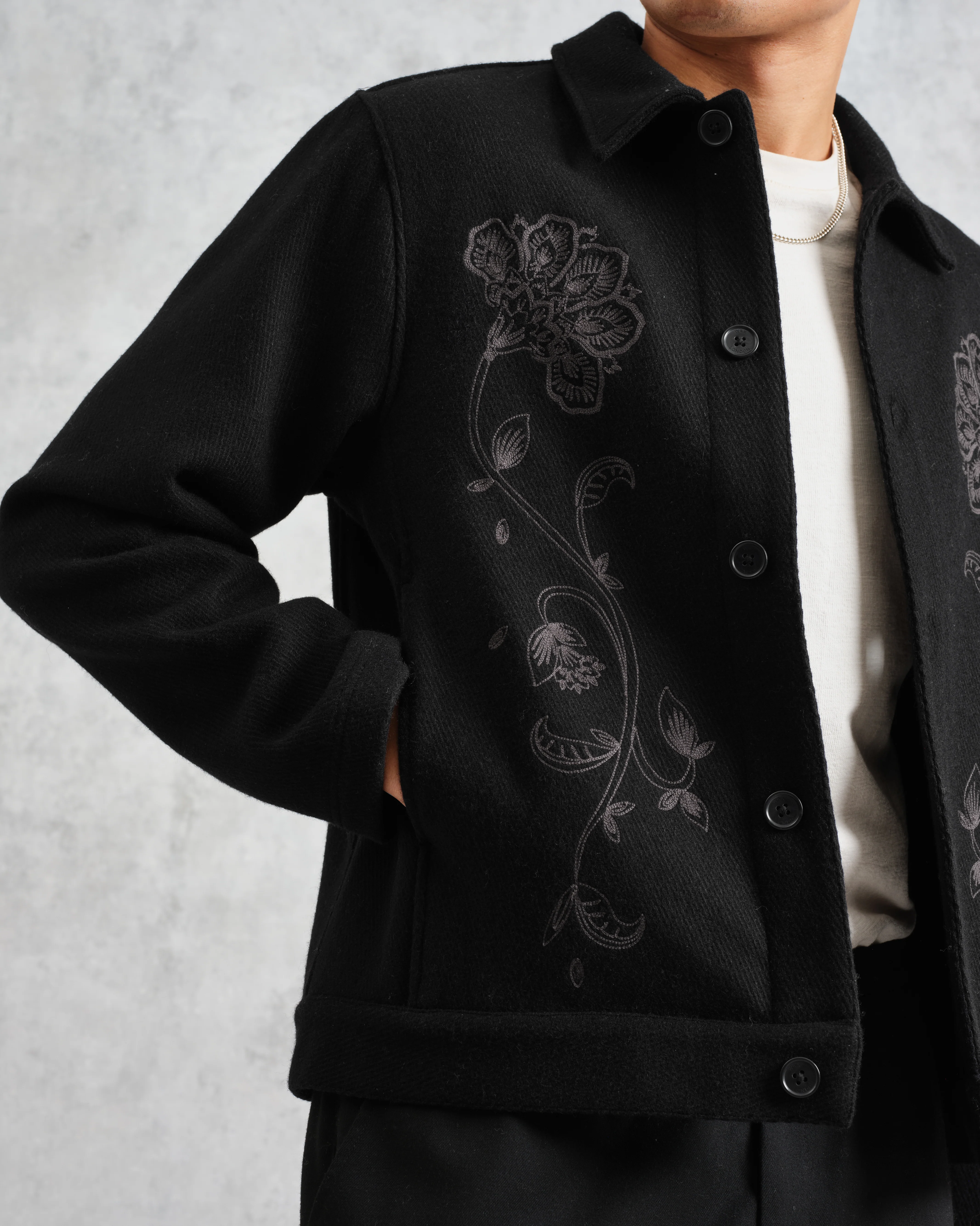 Elm - Black Floral Embroidered Wool Jacket - Image 3