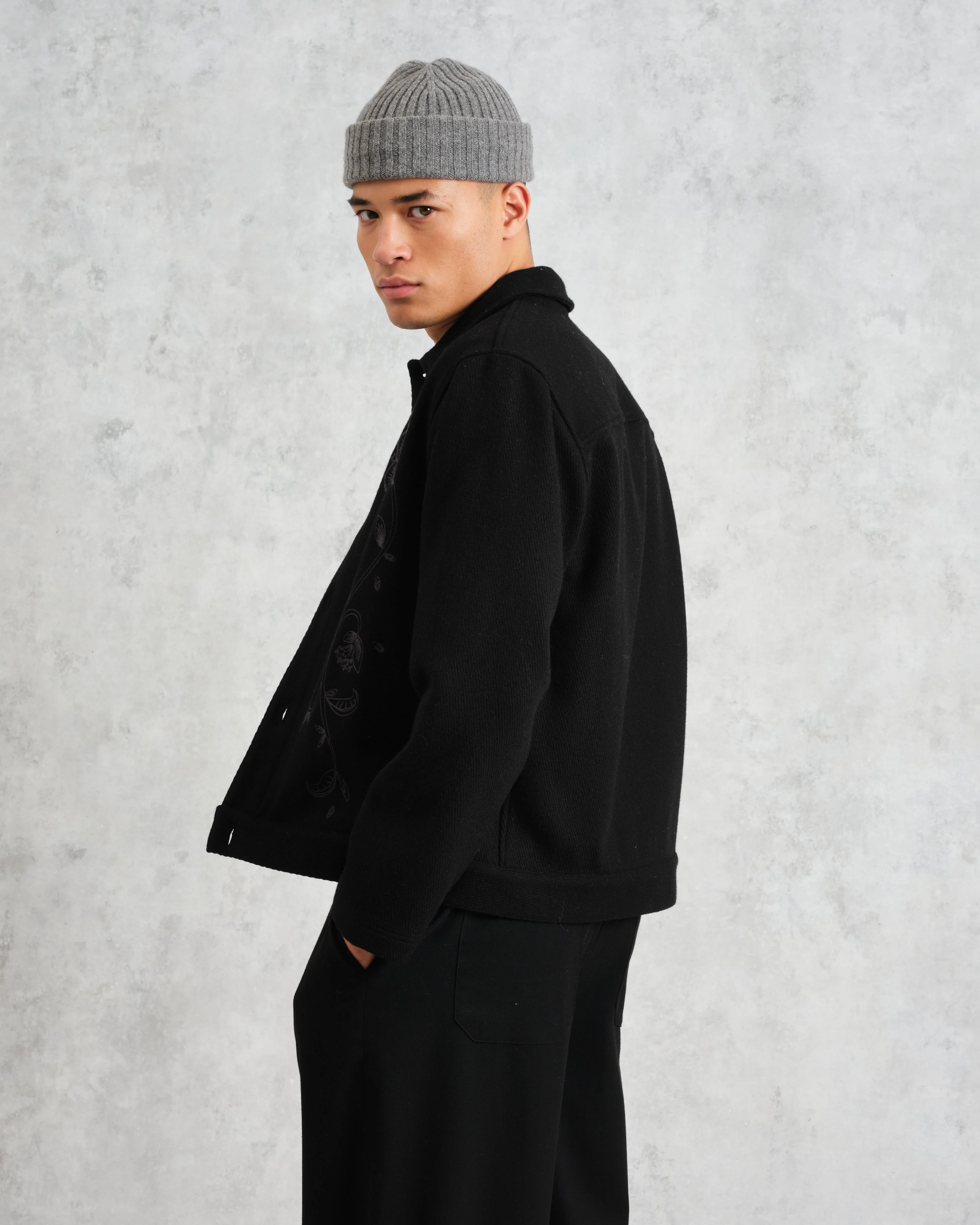 Elm - Black Floral Embroidered Wool Jacket - Image 7