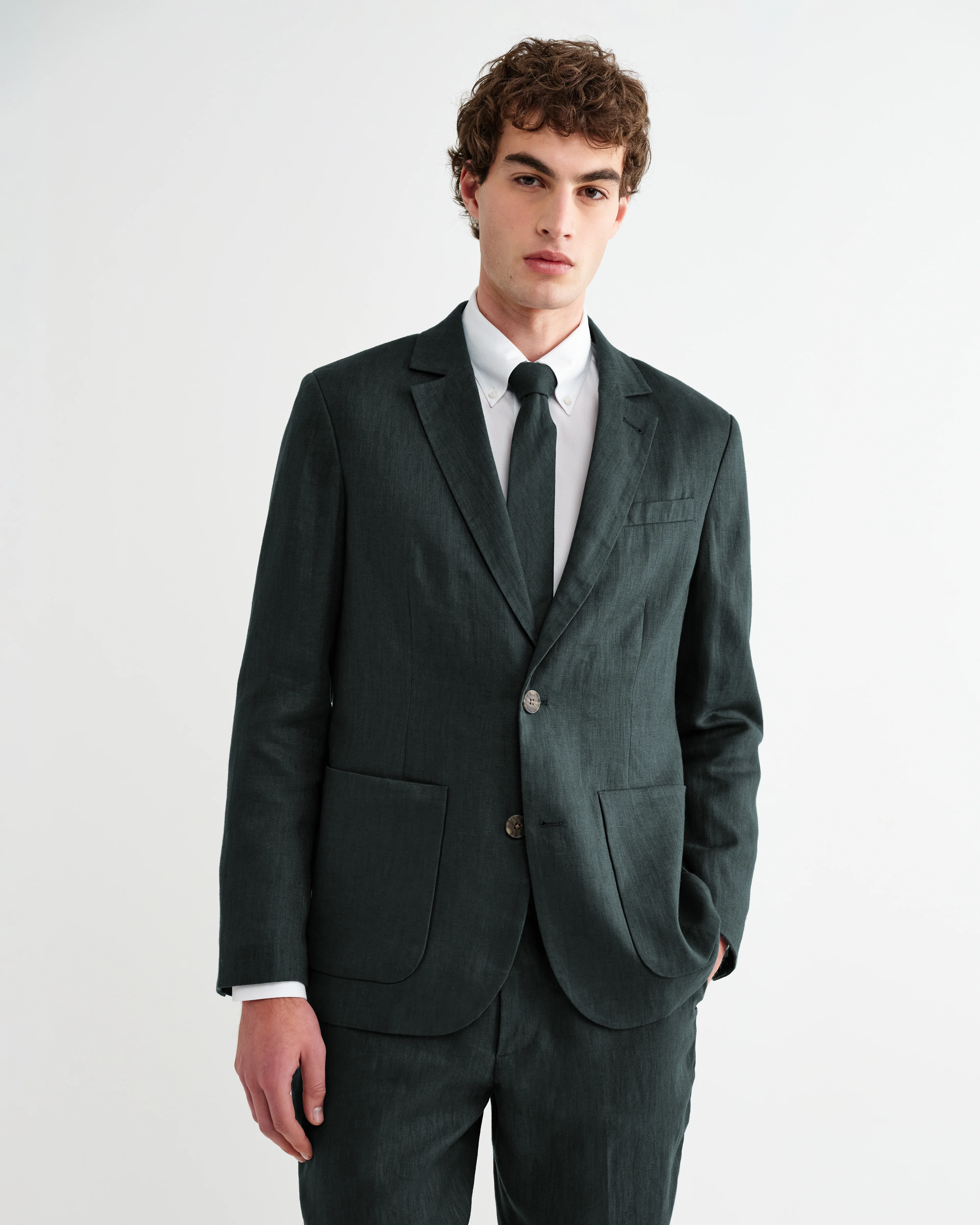 Fintry - Dark Green Linen Single-Breasted Blazer - Image 4