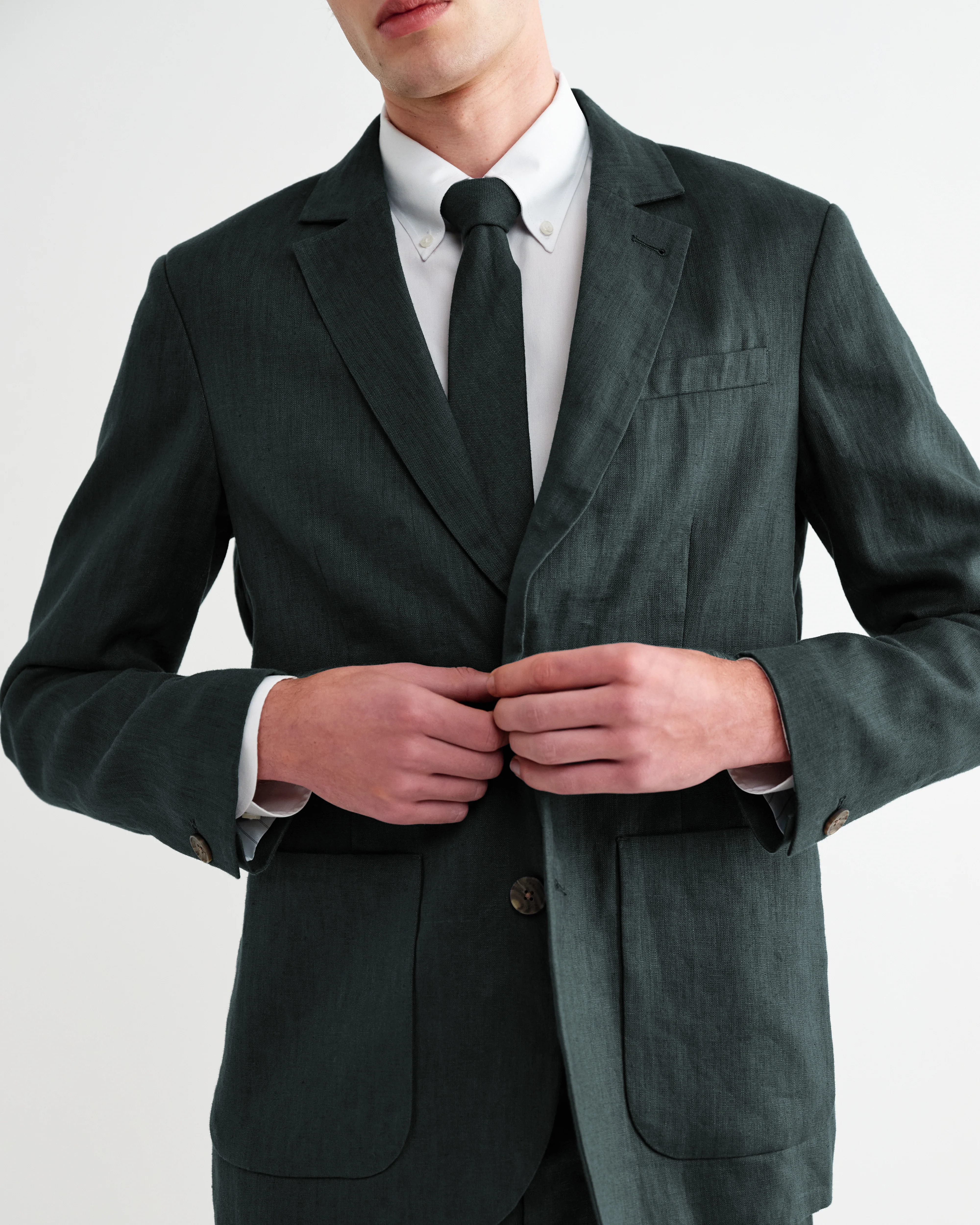 Fintry - Dark Green Linen Single-Breasted Blazer - Image 5