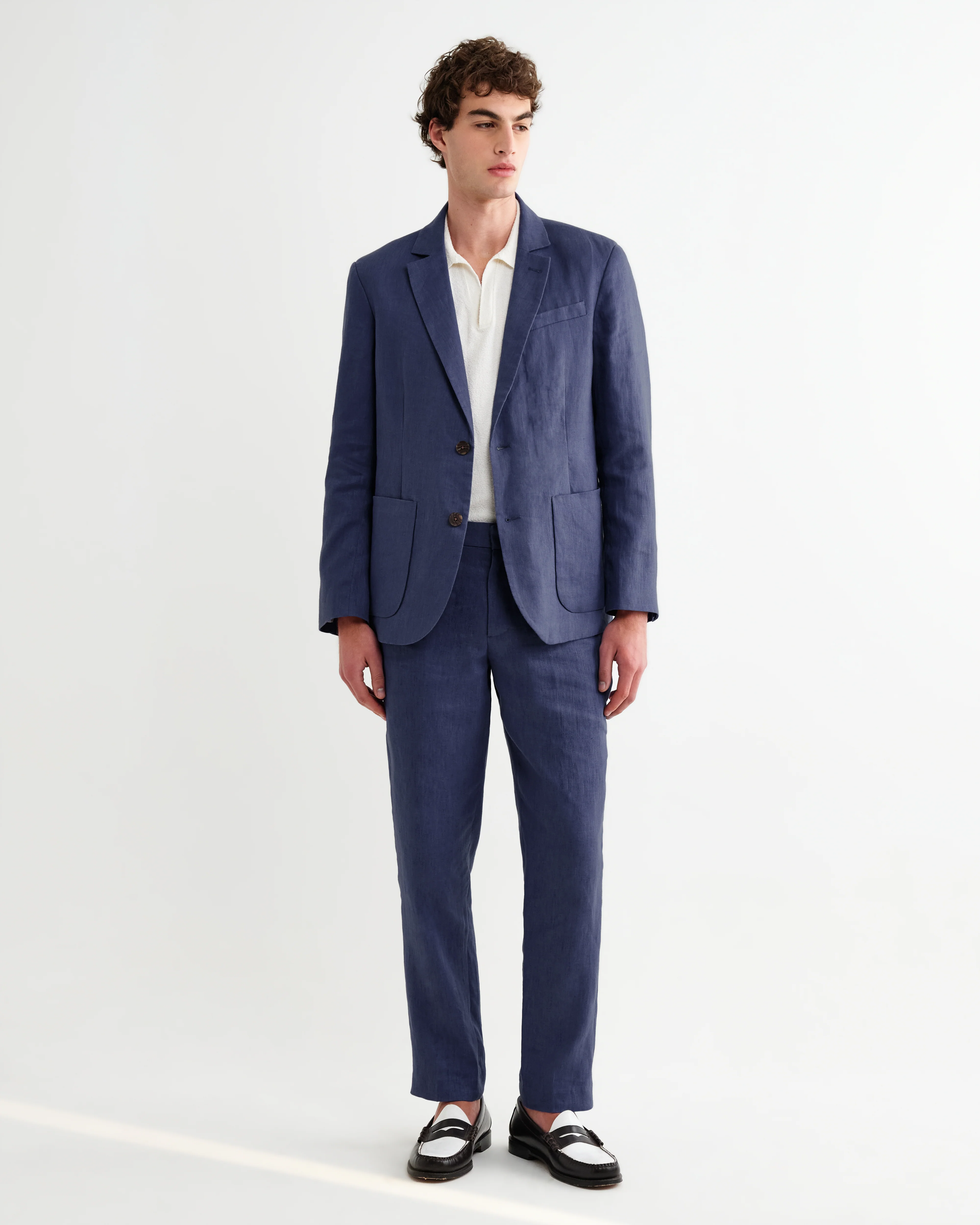 Fintry - Mid Blue Linen Single-Breasted Blazer - Image 3