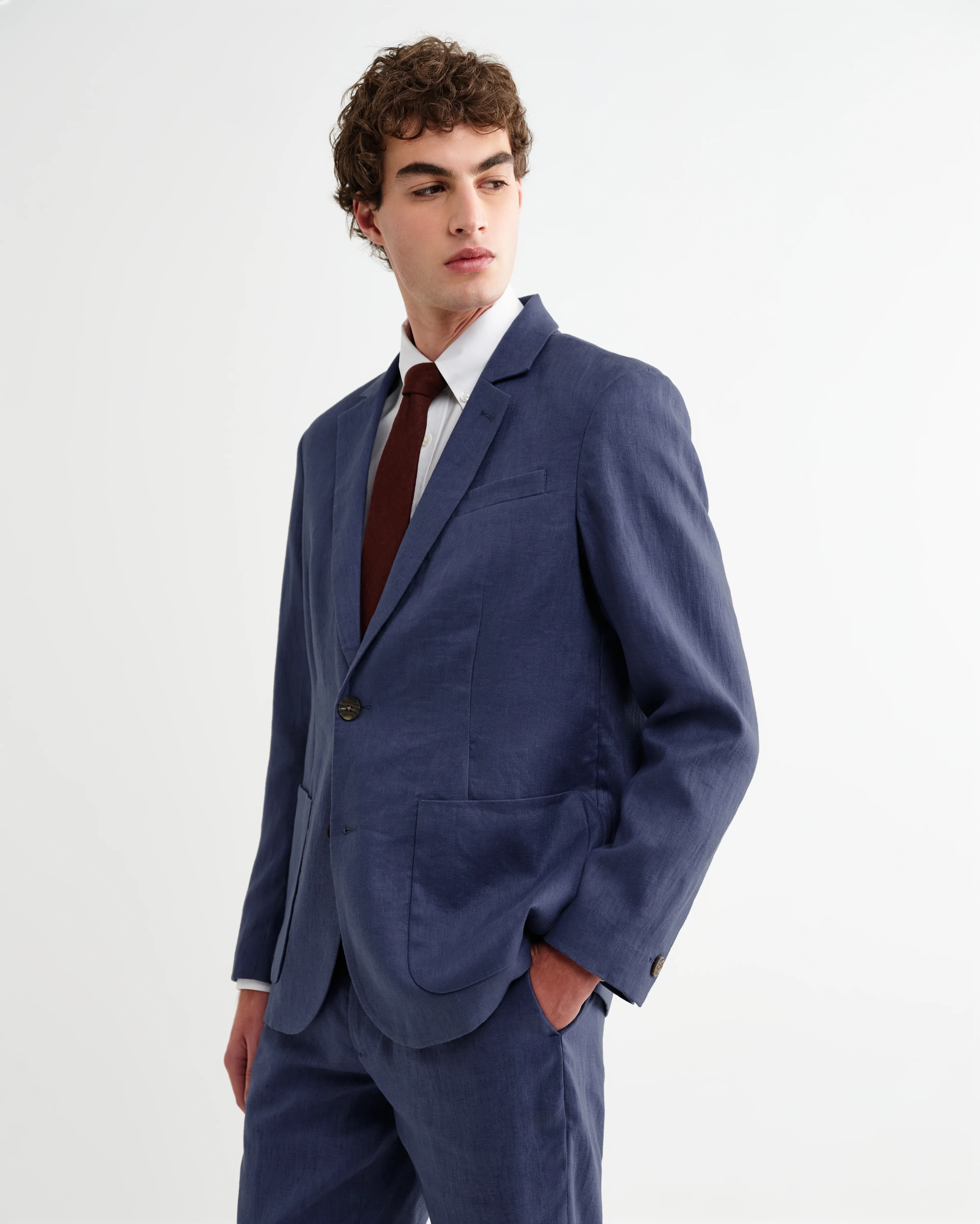 Fintry - Mid Blue Linen Single-Breasted Blazer - Image 4