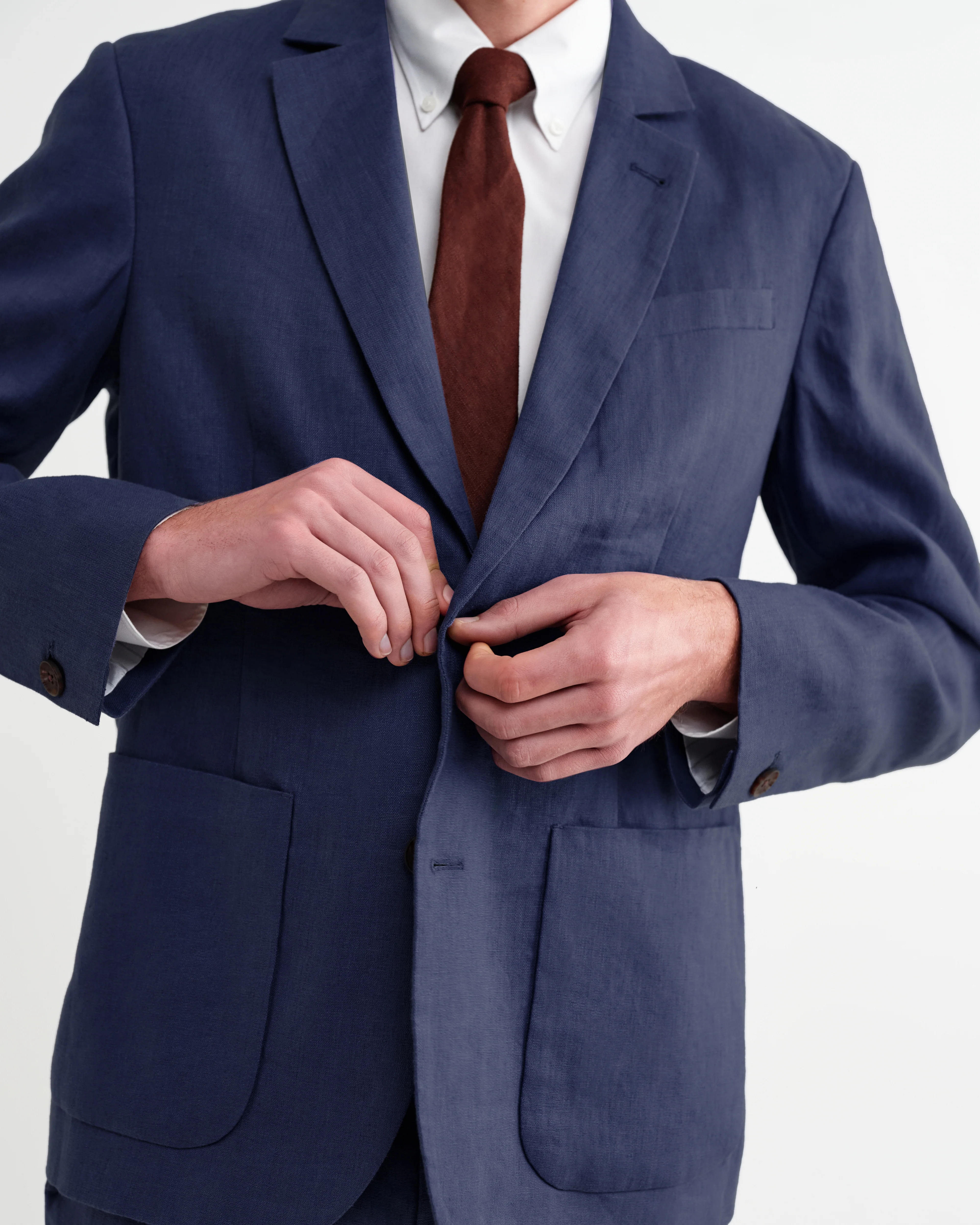Fintry - Mid Blue Linen Single-Breasted Blazer - Image 6