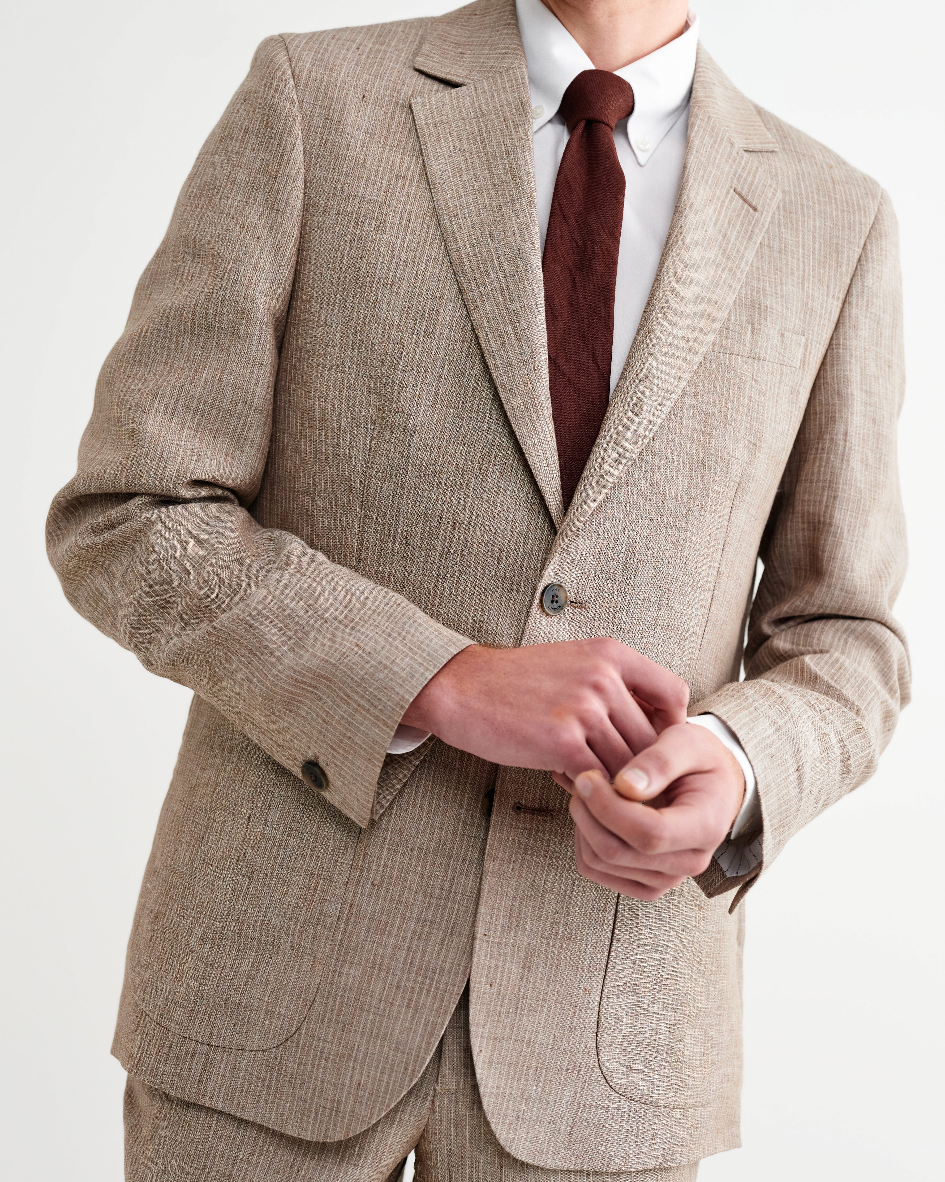 Fintry - Natural And Brown Stripe Linen Single-Breasted Blazer - Image 3