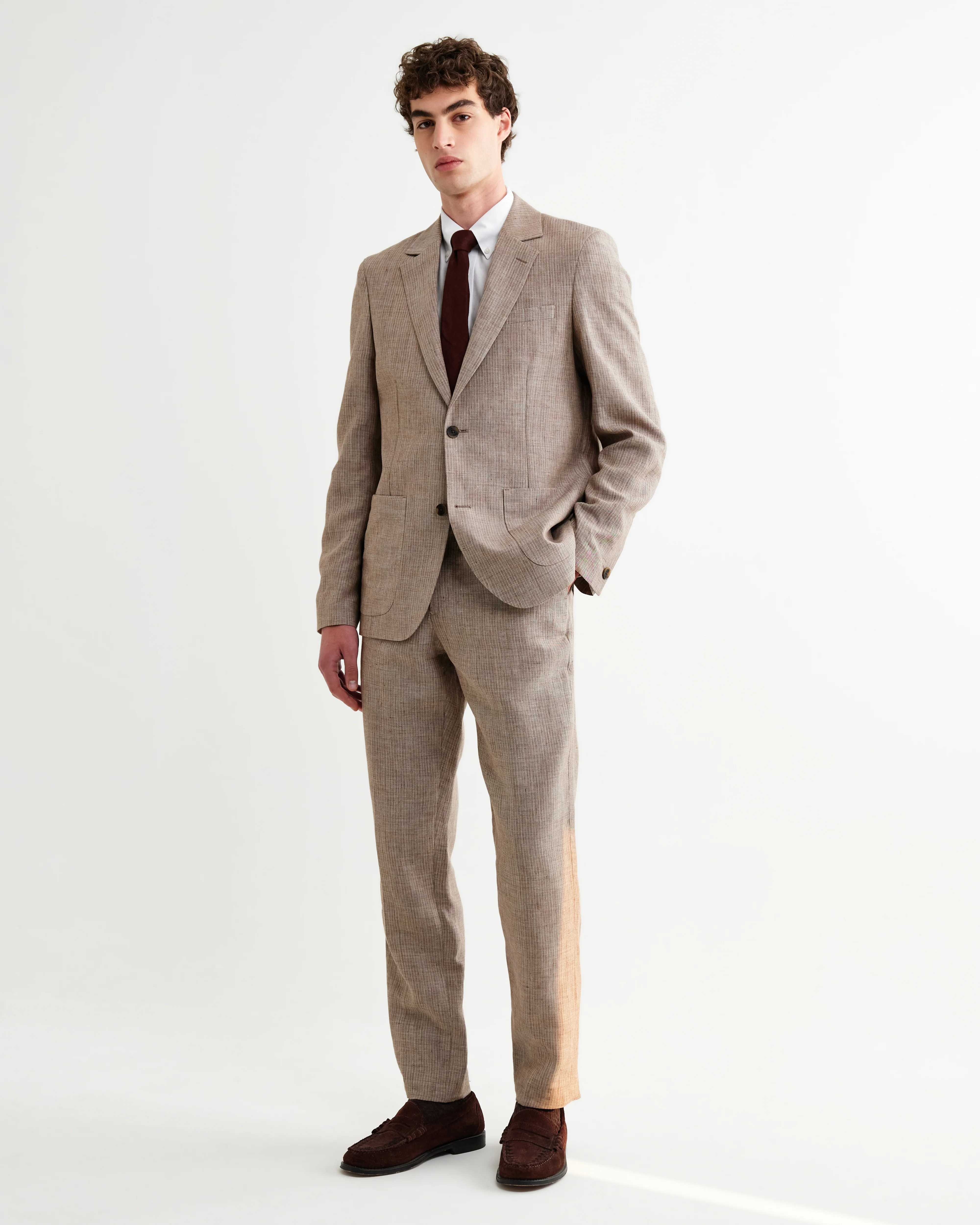 Fintry - Natural And Brown Stripe Linen Single-Breasted Blazer - Image 4
