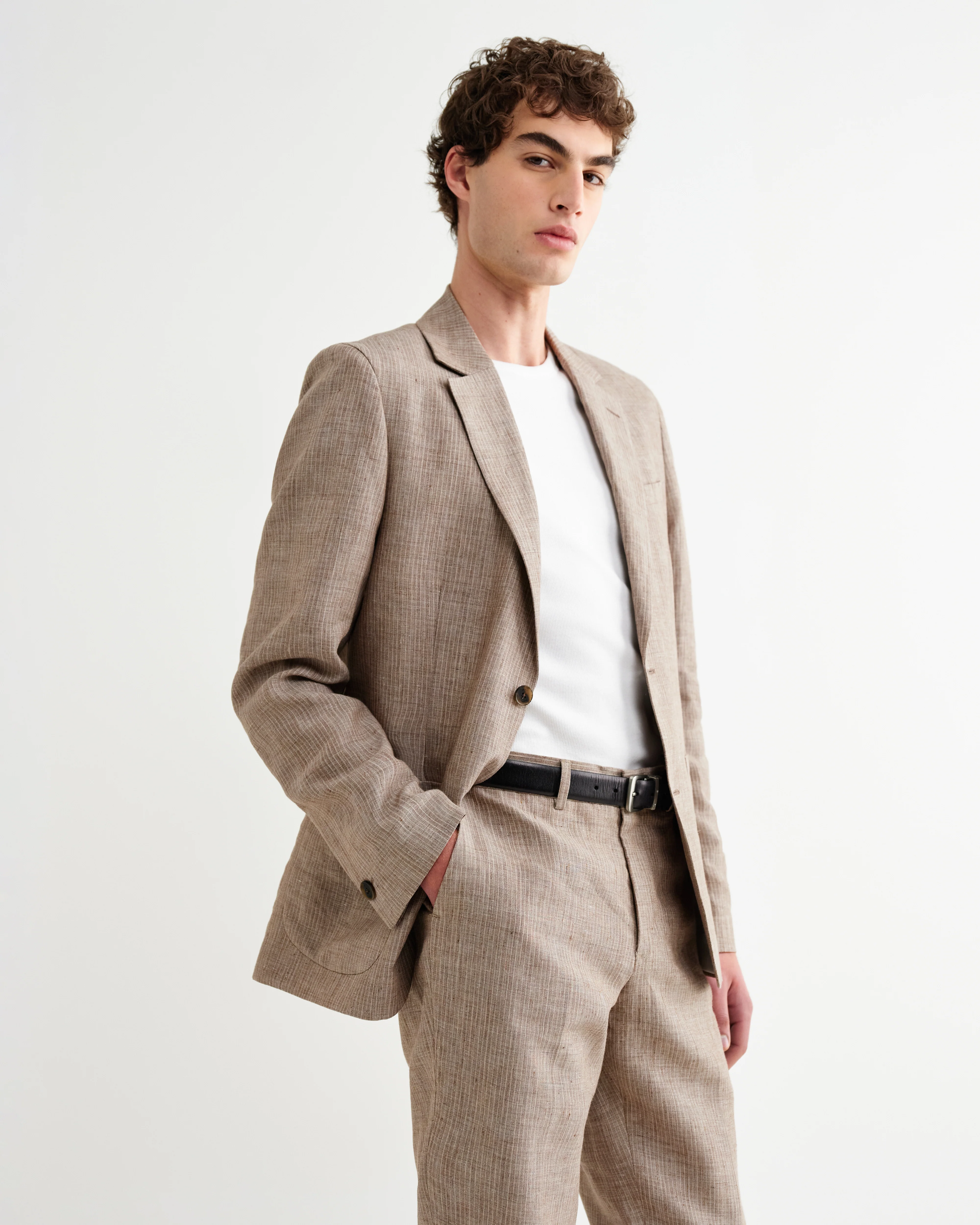Fintry - Natural And Brown Stripe Linen Single-Breasted Blazer - Image 5