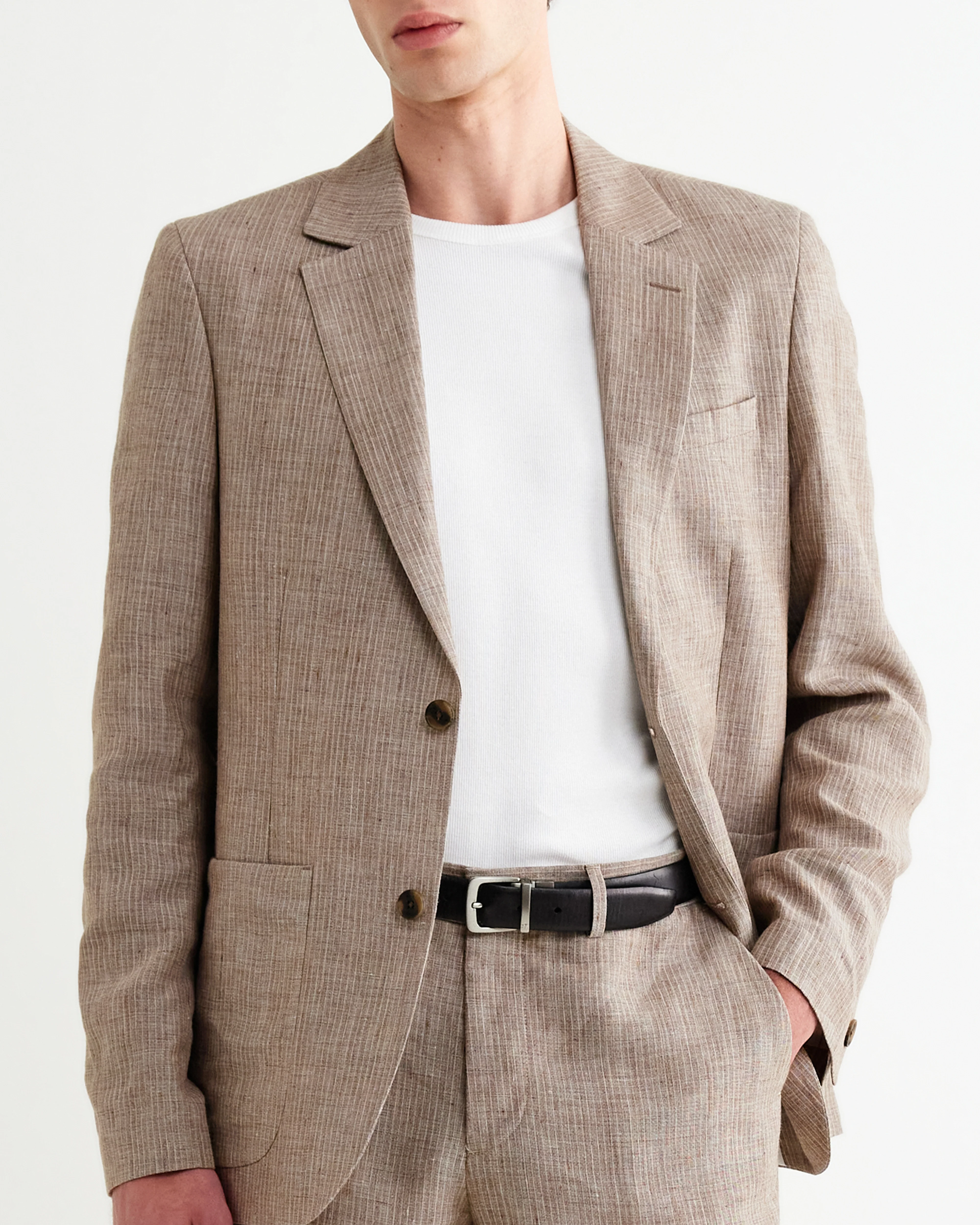 Fintry - Natural And Brown Stripe Linen Single-Breasted Blazer - Image 6