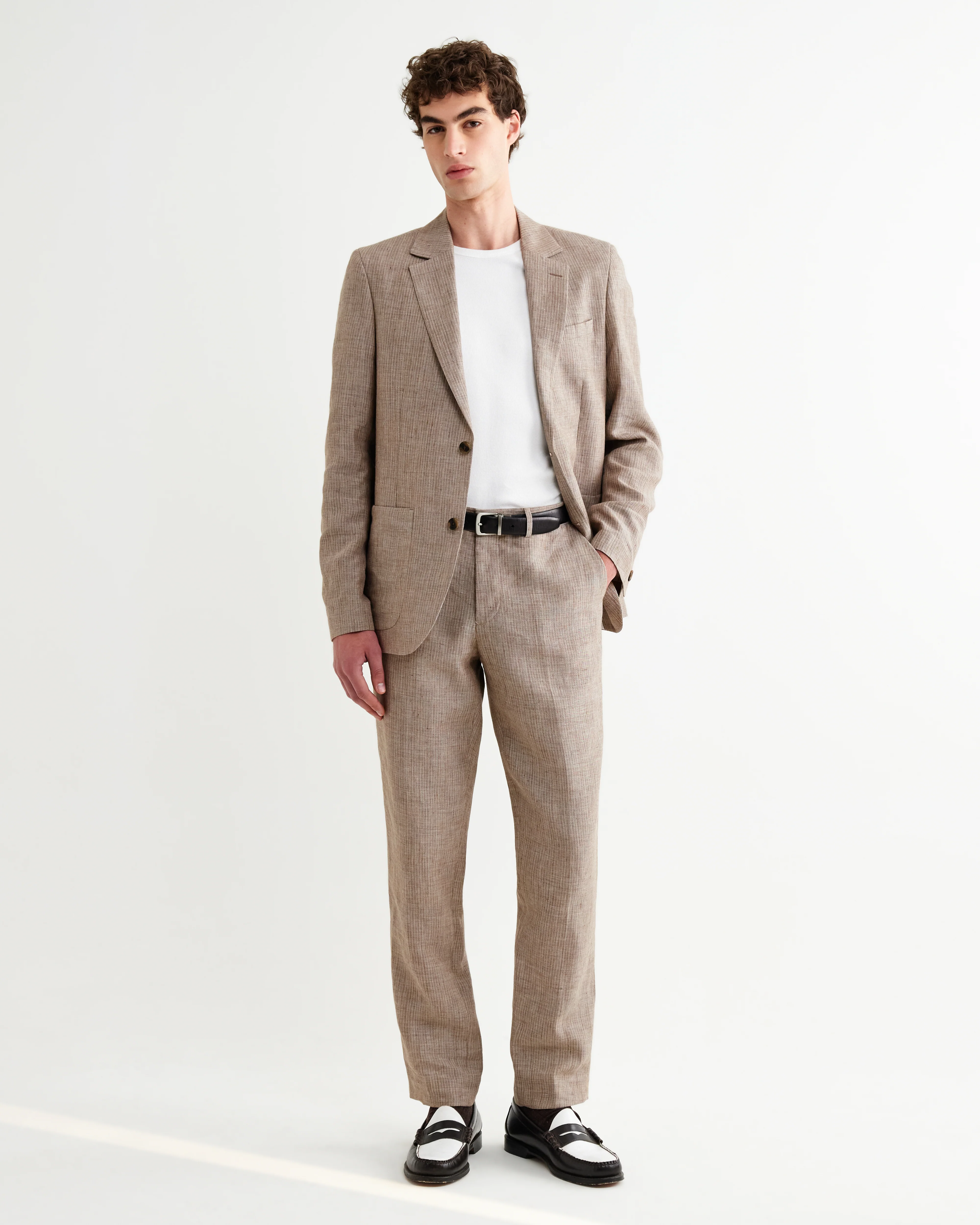 Fintry - Natural And Brown Stripe Linen Single-Breasted Blazer - Image 7