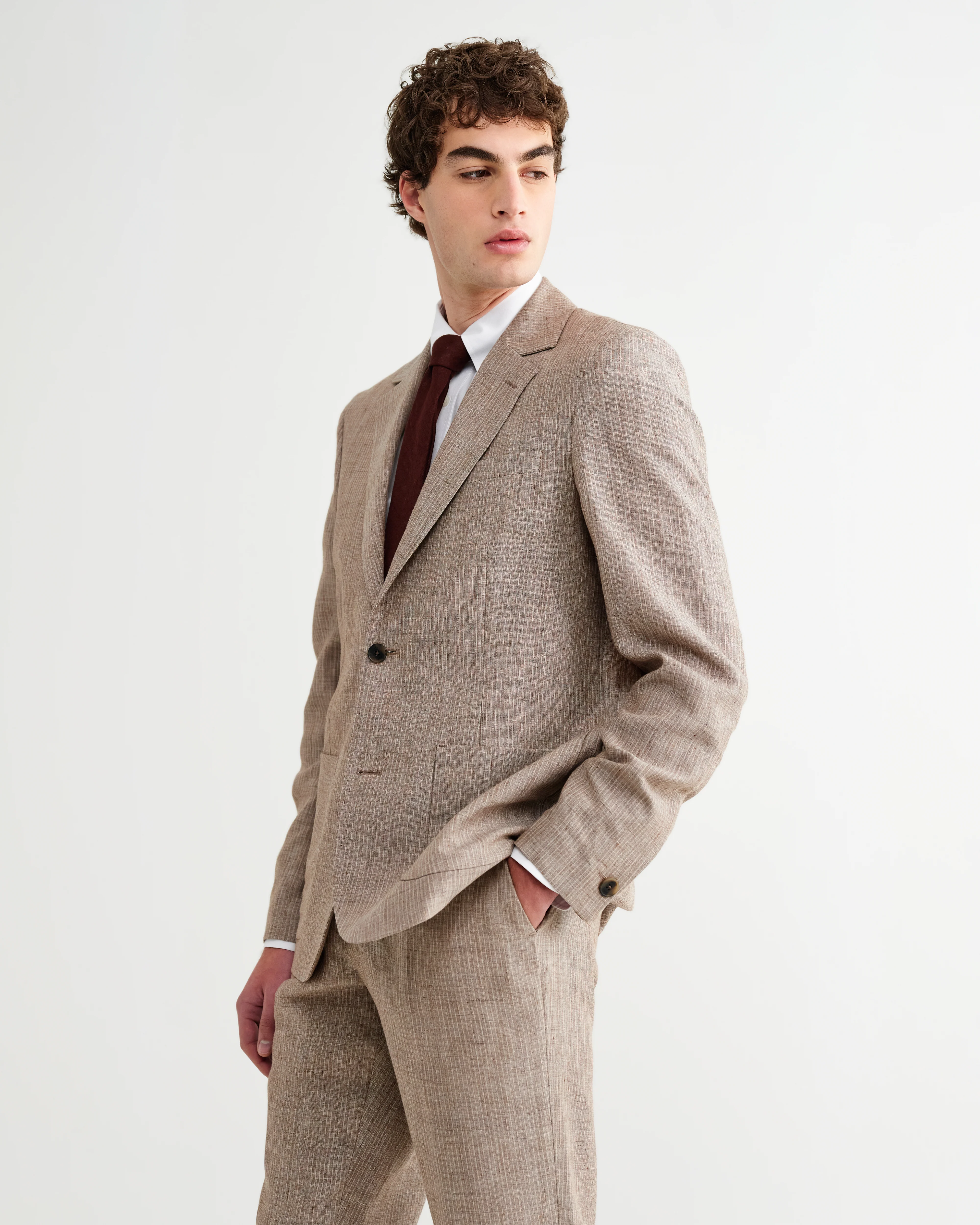 Fintry - Natural And Brown Stripe Linen Single-Breasted Blazer - Image 8