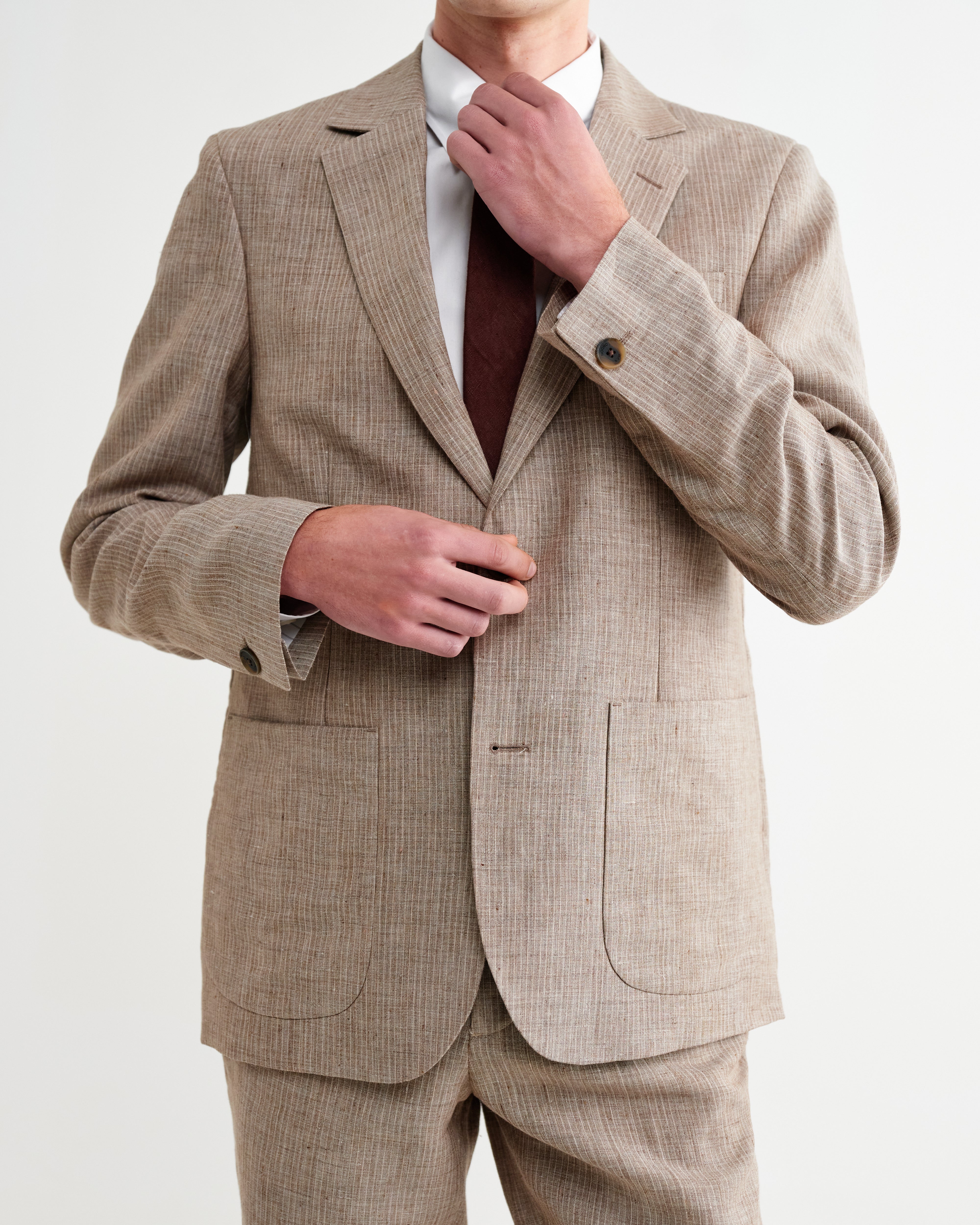 Fintry - Natural And Brown Stripe Linen Single-Breasted Blazer - Image 9
