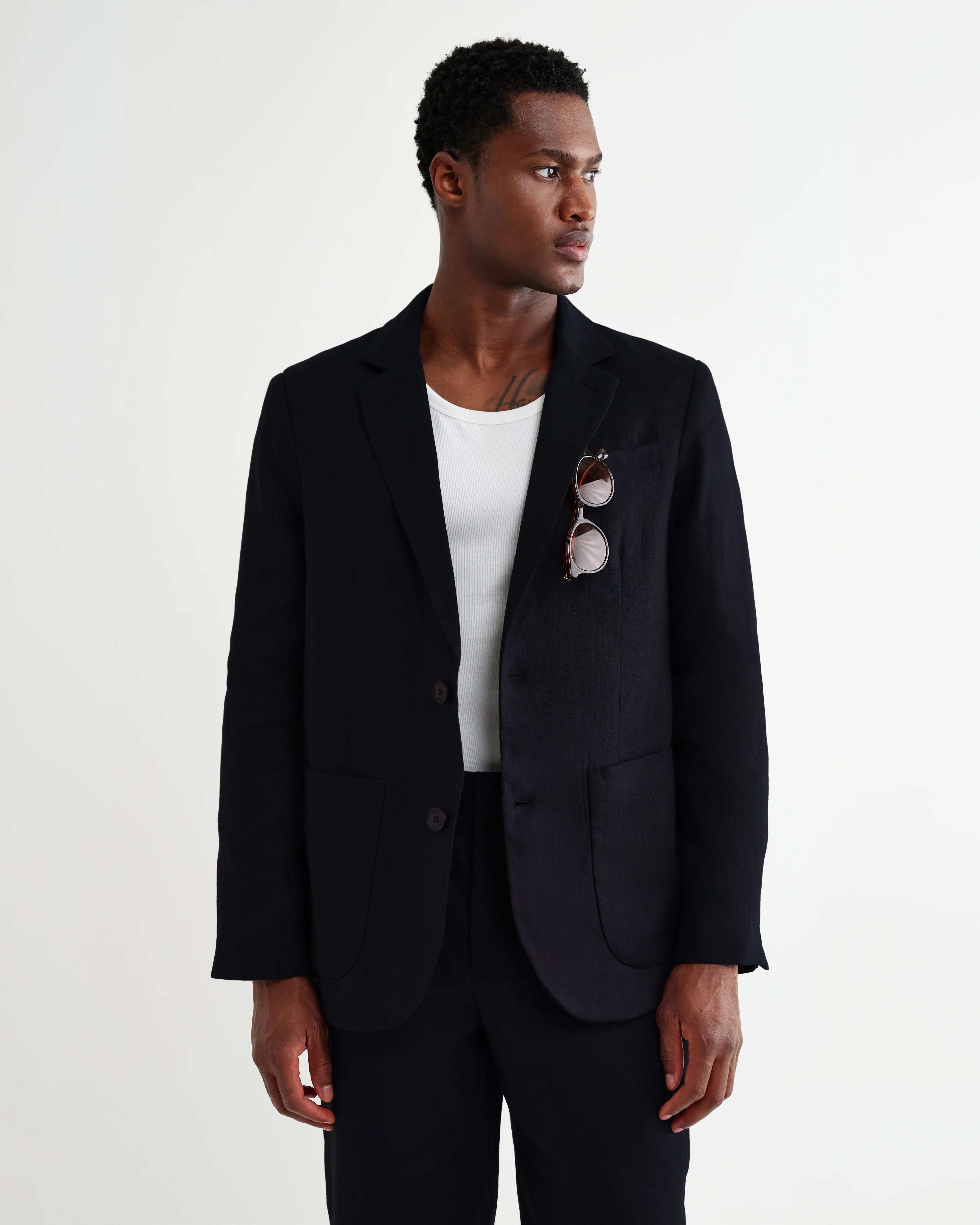 Fintry - Navy Linen Single-Breasted Blazer - Image 2