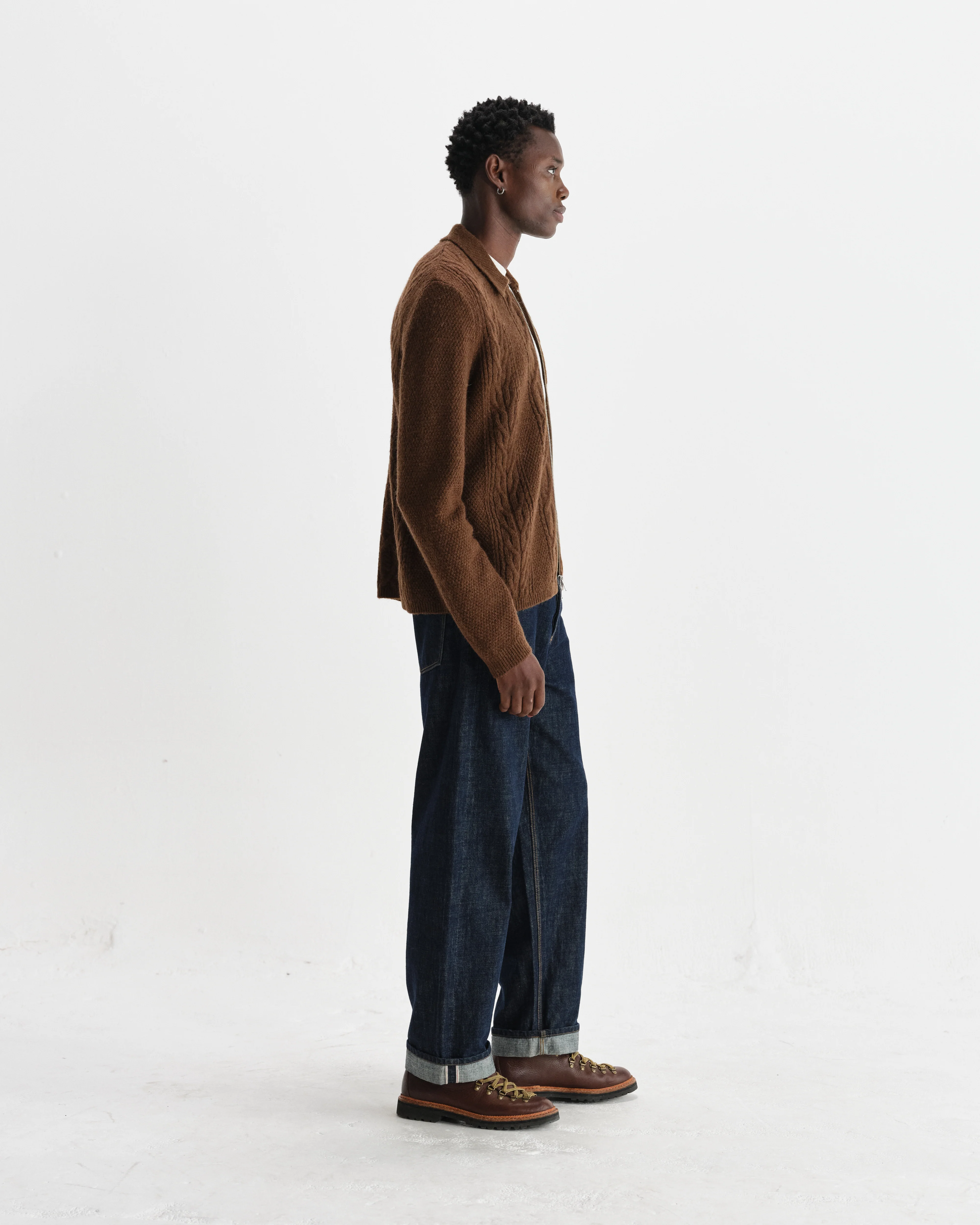 Friar - Brown Brush Cable Knit Zip Cardigan - Image 6