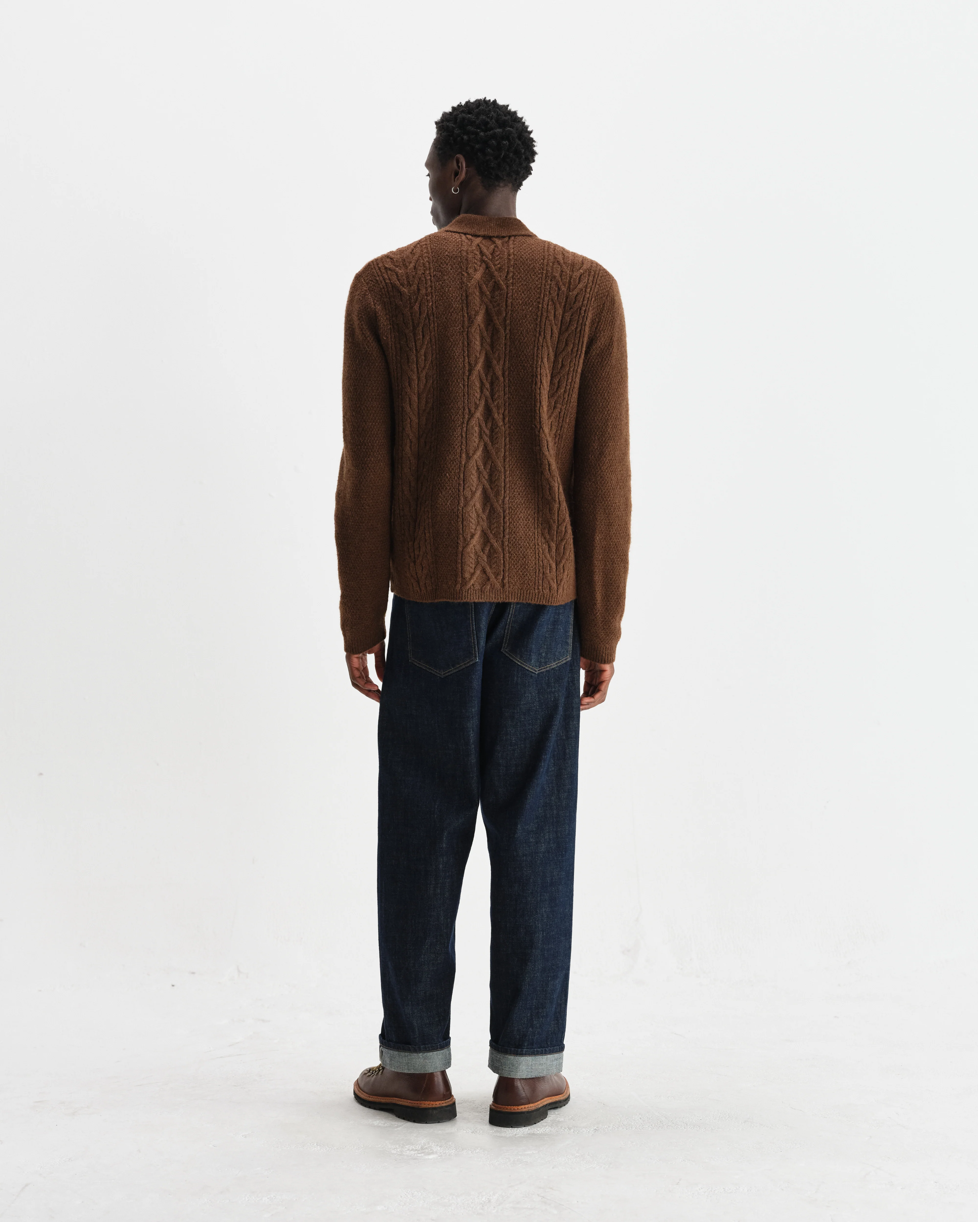 Friar - Brown Brush Cable Knit Zip Cardigan - Image 7
