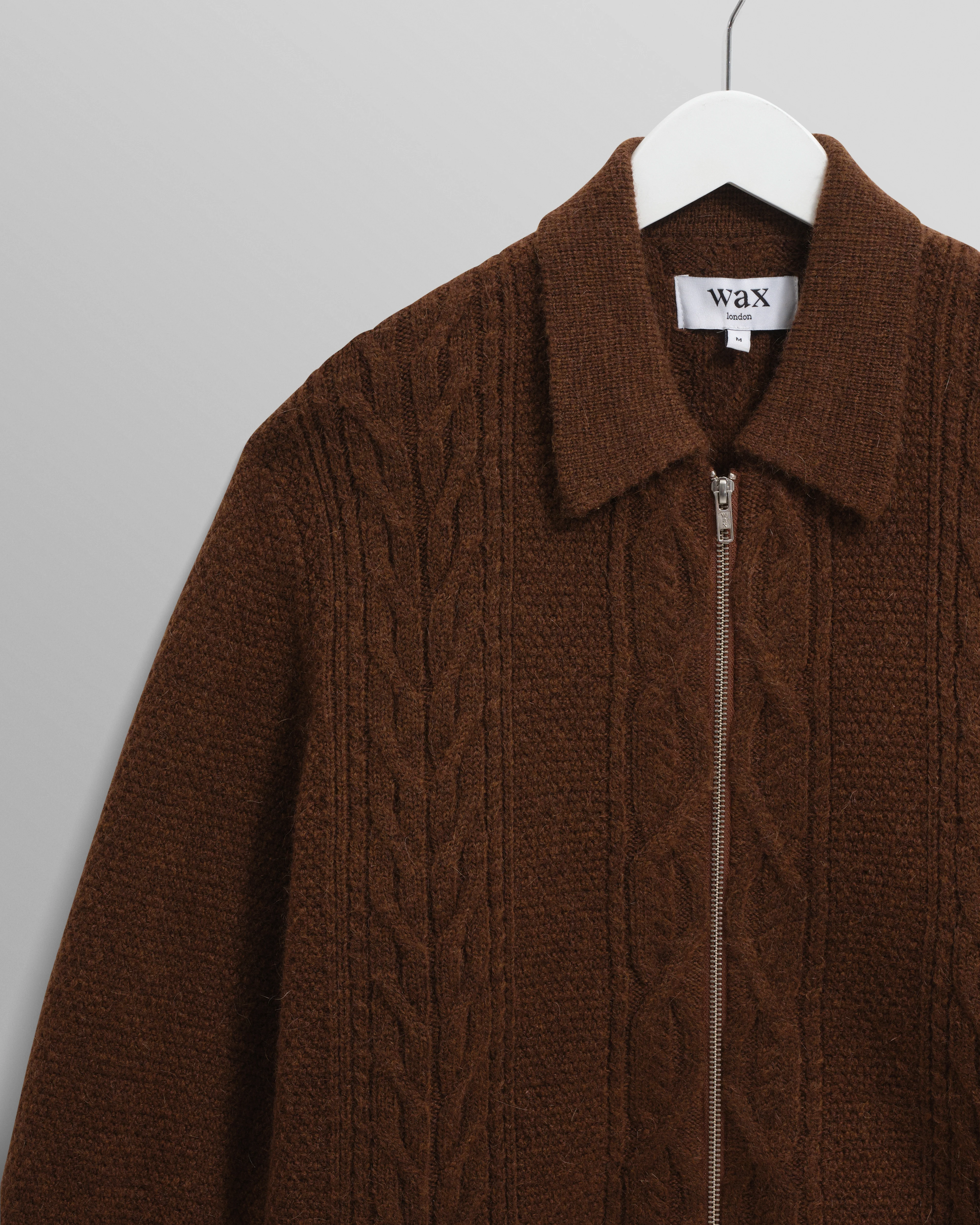 Friar - Brown Brush Cable Knit Zip Cardigan - Image 8