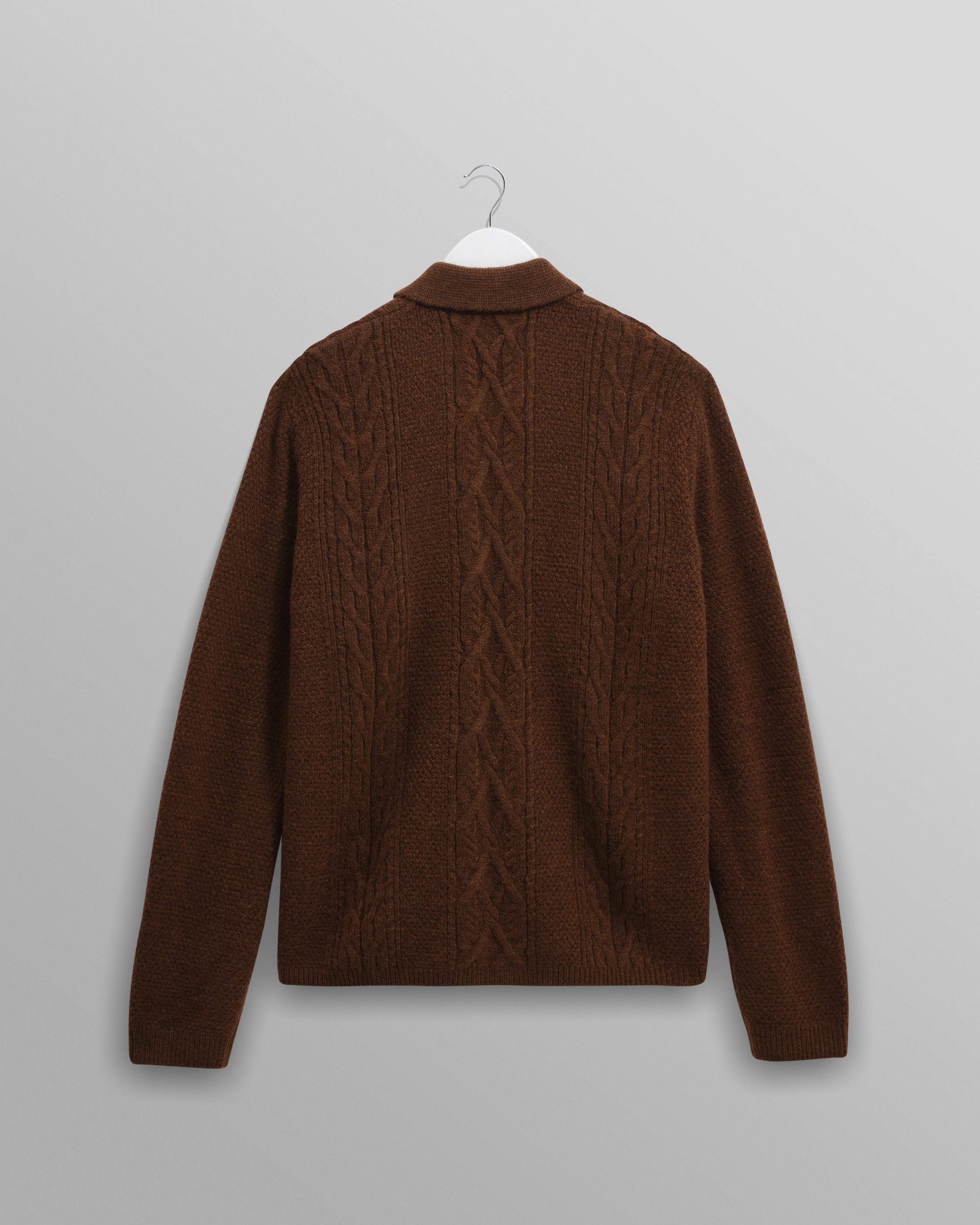 Friar - Brown Brush Cable Knit Zip Cardigan - Image 9