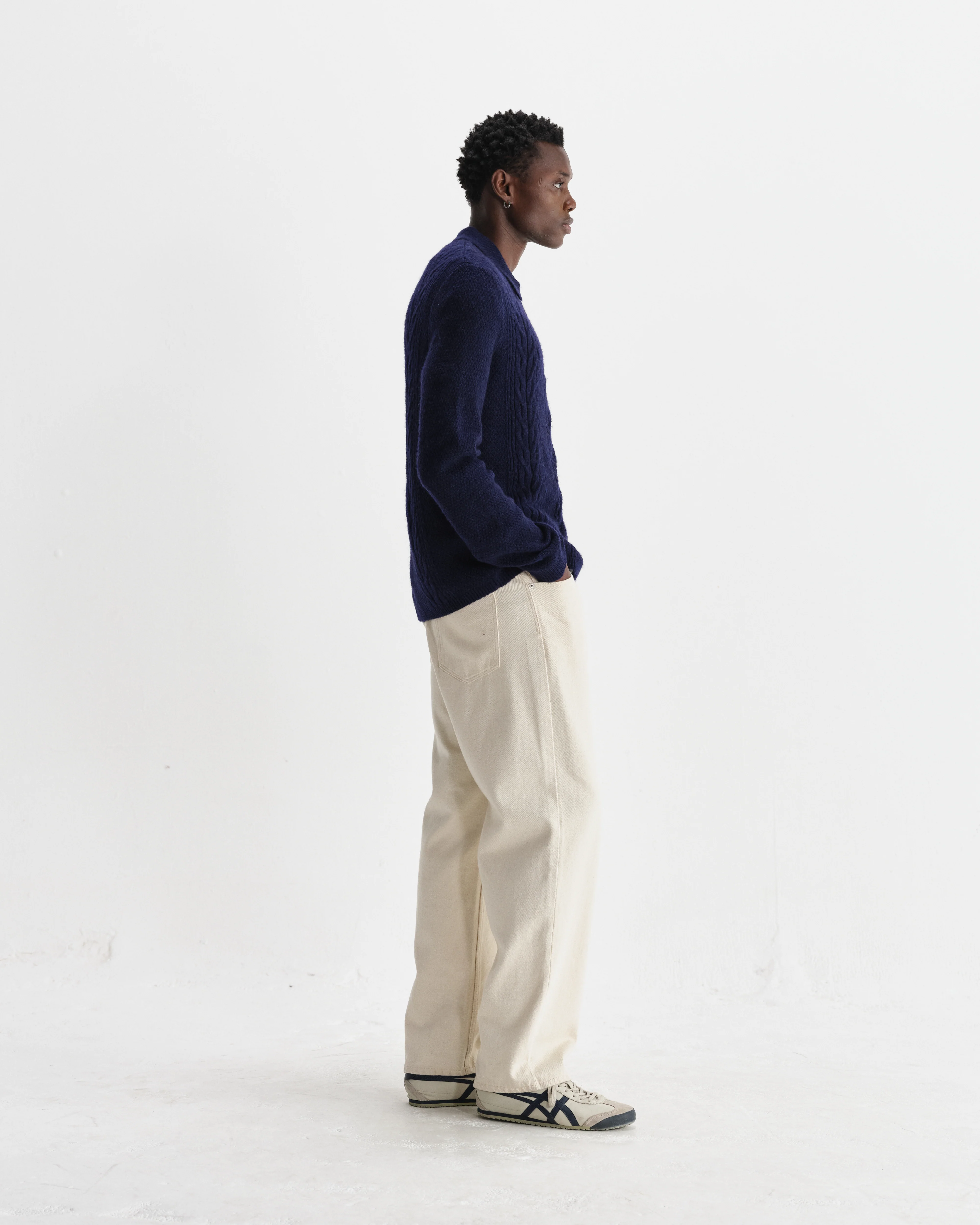 Friar - Navy Brush Cable Knit Zip Cardigan - Image 5
