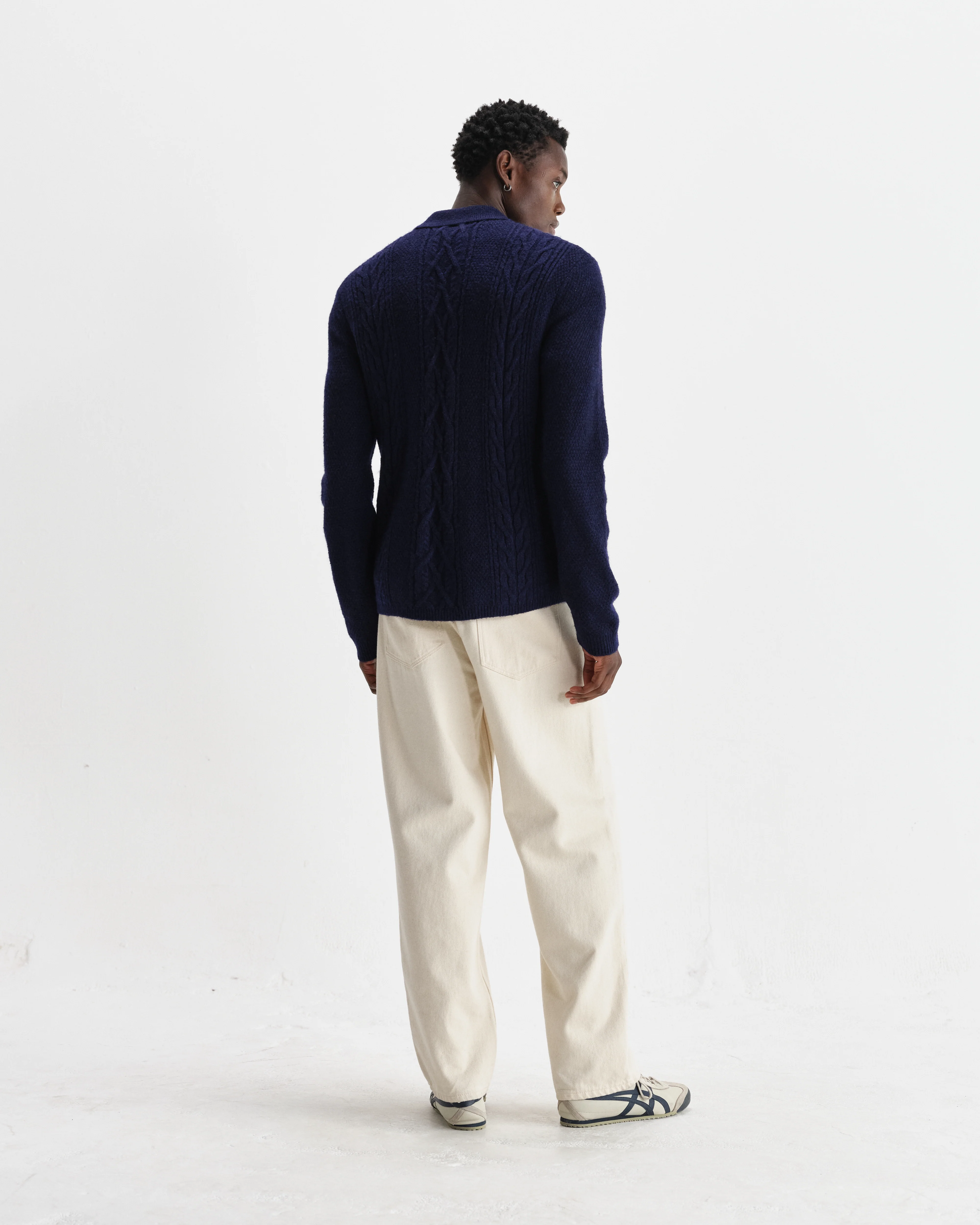 Friar - Navy Brush Cable Knit Zip Cardigan - Image 6