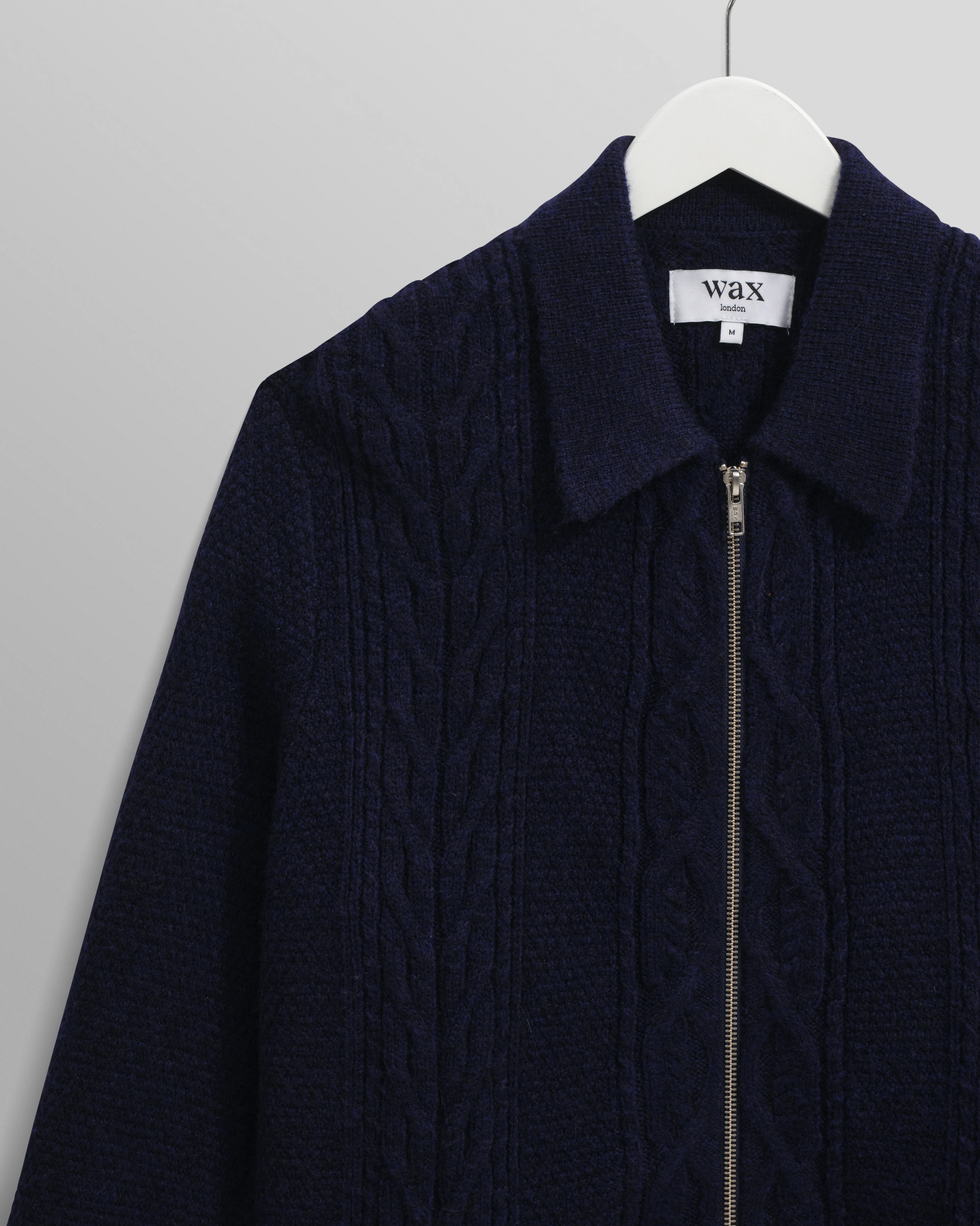 Friar - Navy Brush Cable Knit Zip Cardigan - Image 7