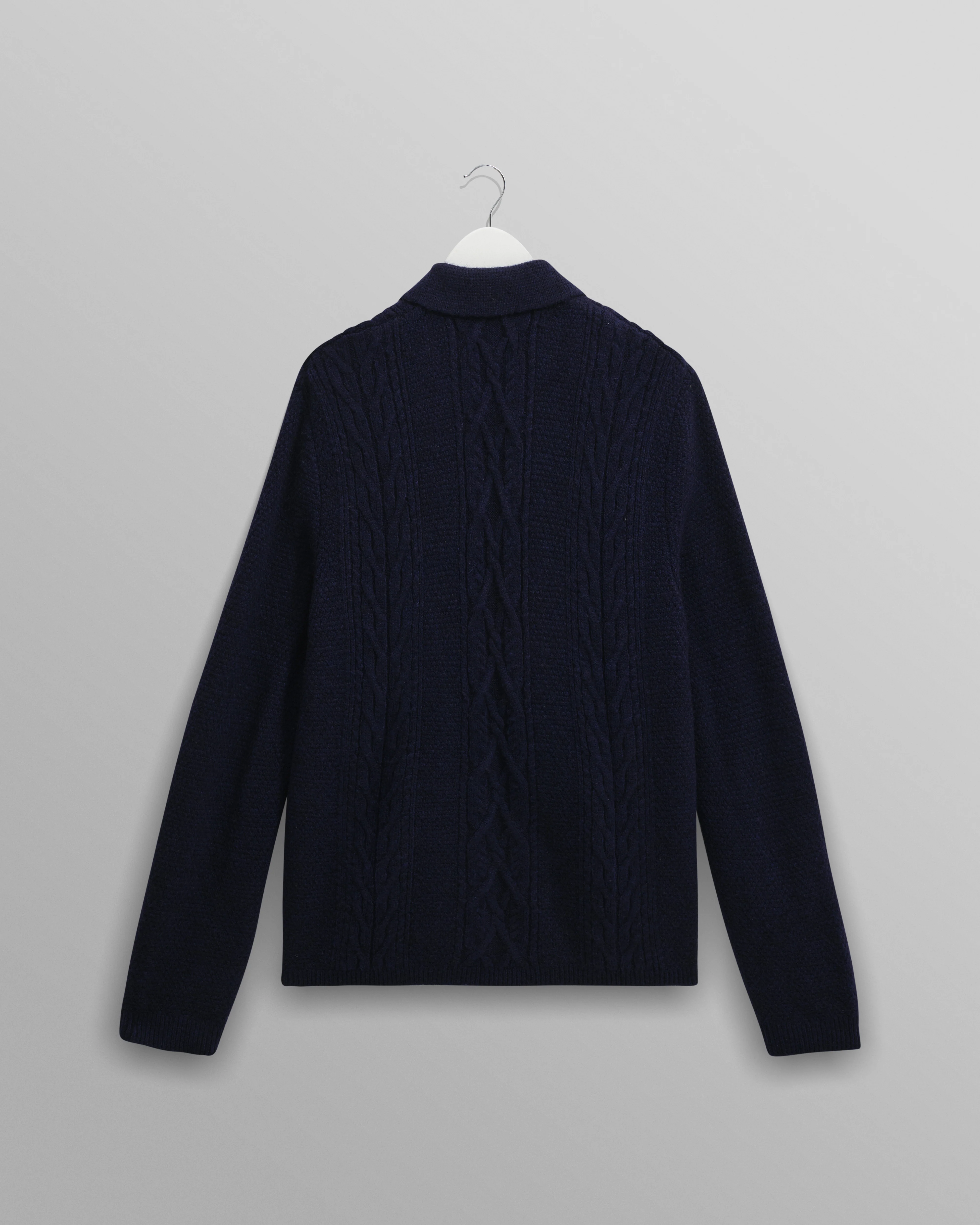 Friar - Navy Brush Cable Knit Zip Cardigan - Image 8