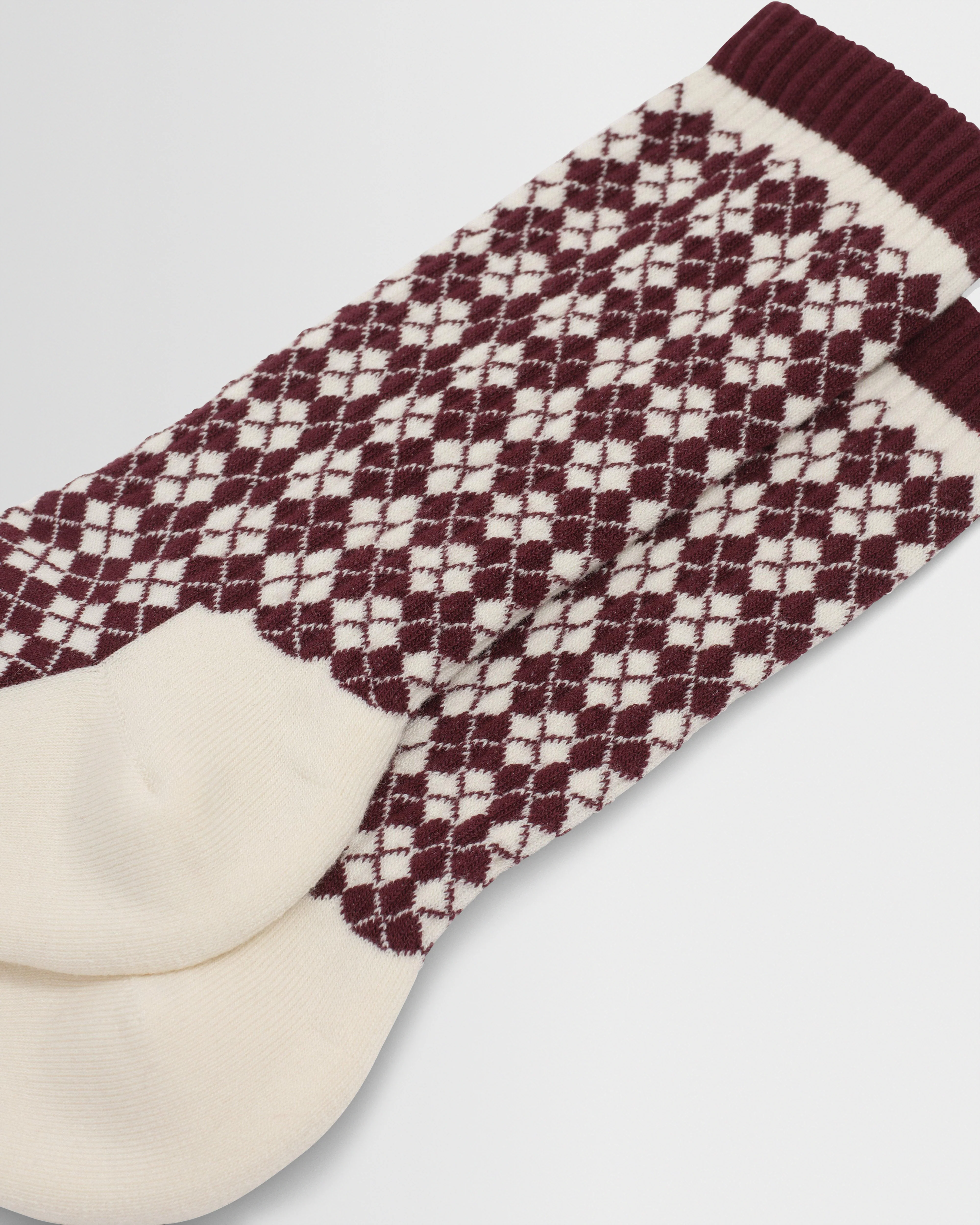 Galway - Burgundy And Ecru Argyle Socks - Image 2