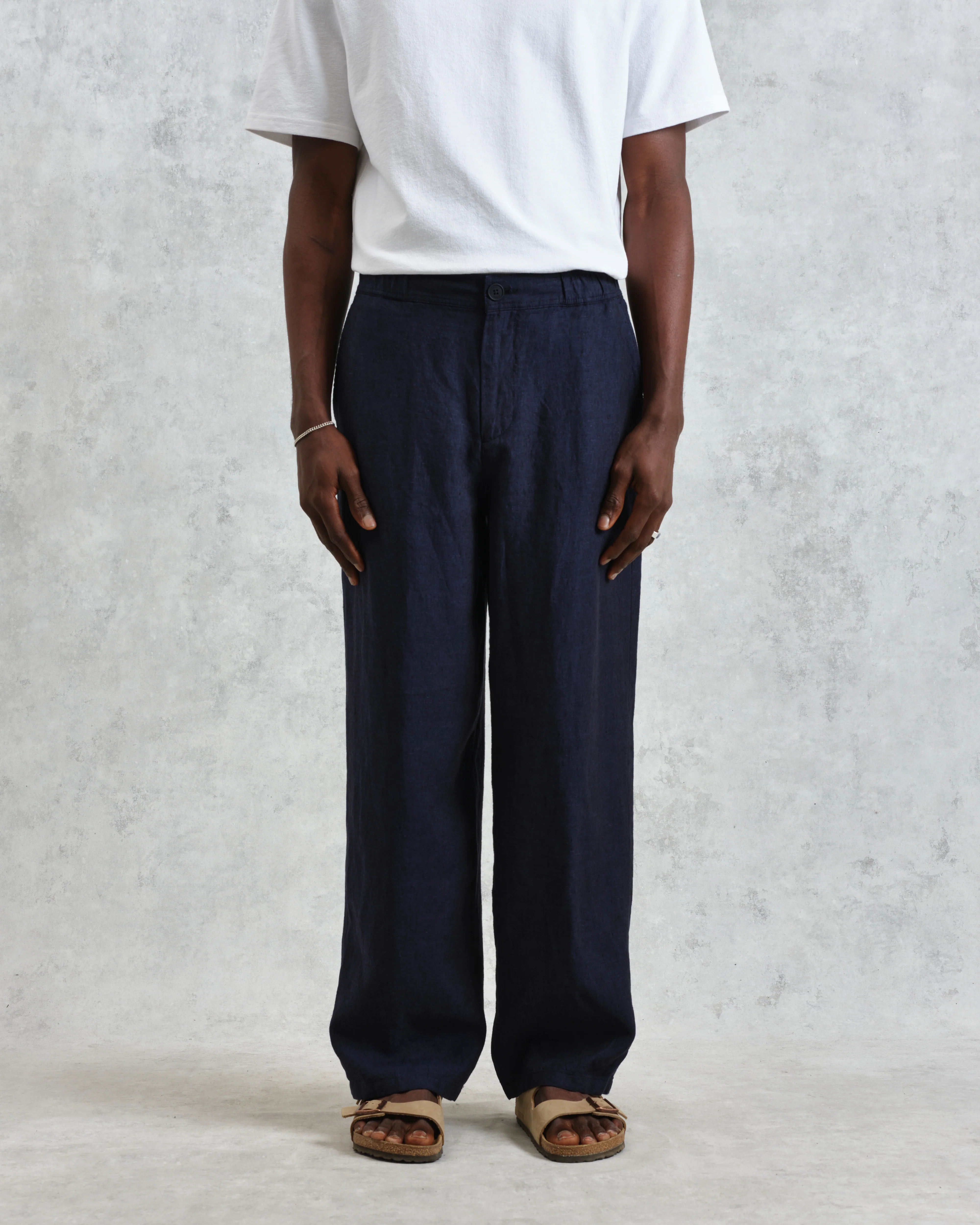 Glencoe - Navy Two-Tone Linen Trousers - Image 3