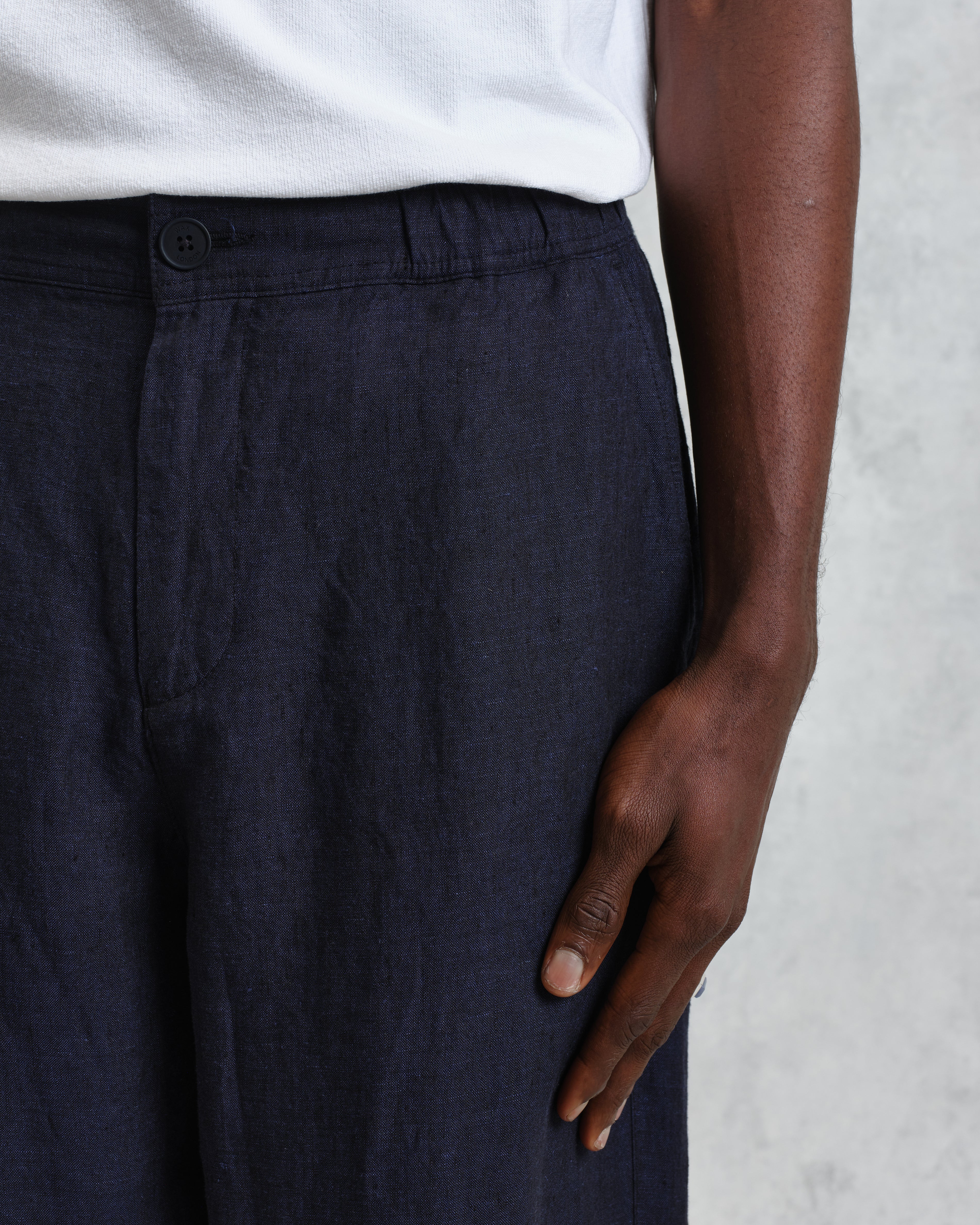 Glencoe - Navy Two-Tone Linen Trousers - Image 4