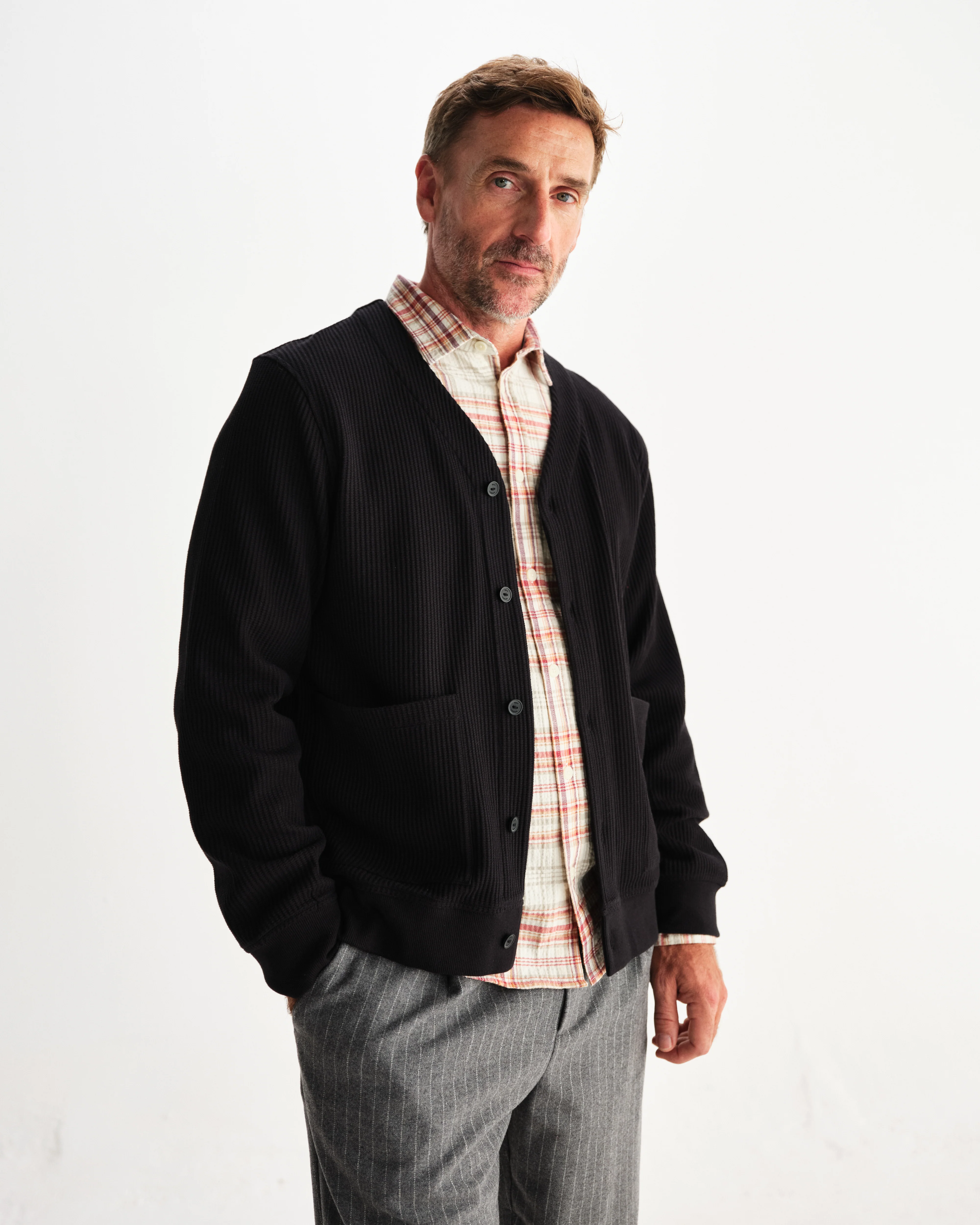 Guildford - Black Structured Waffle Cardigan - Image 2