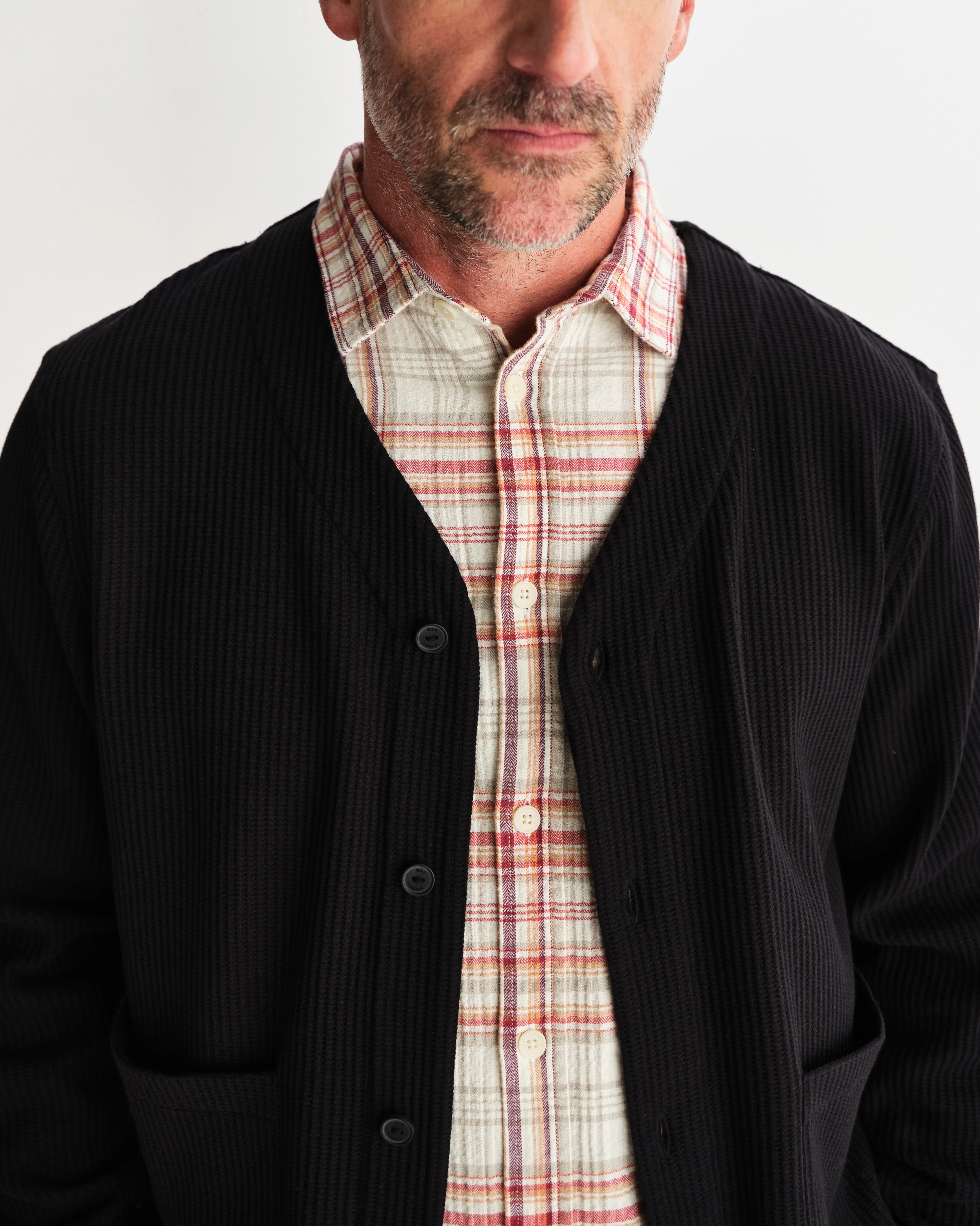Guildford - Black Structured Waffle Cardigan - Image 3