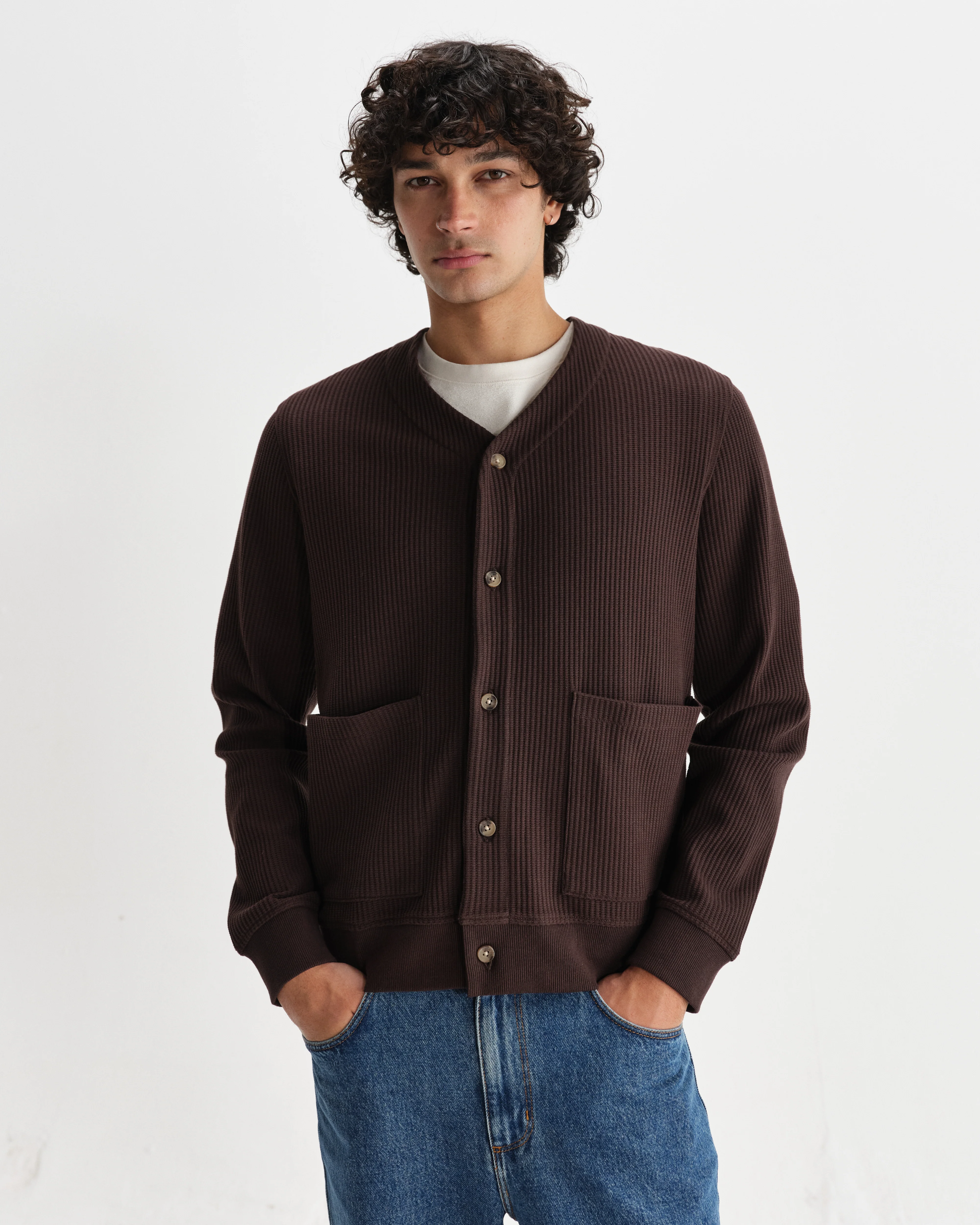Guildford - Dark Brown Structured Waffle Cardigan - Image 2