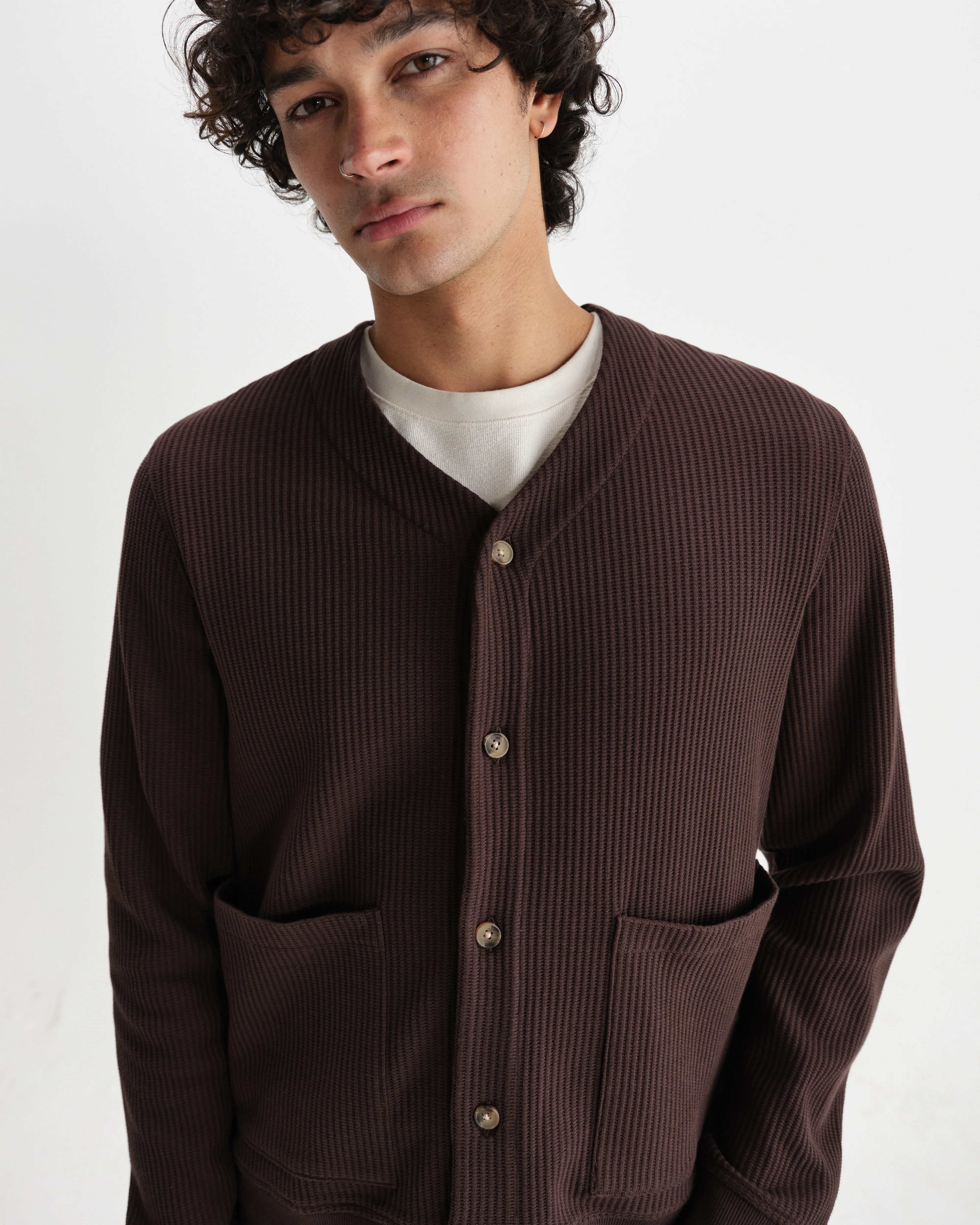 Guildford - Dark Brown Structured Waffle Cardigan - Image 3