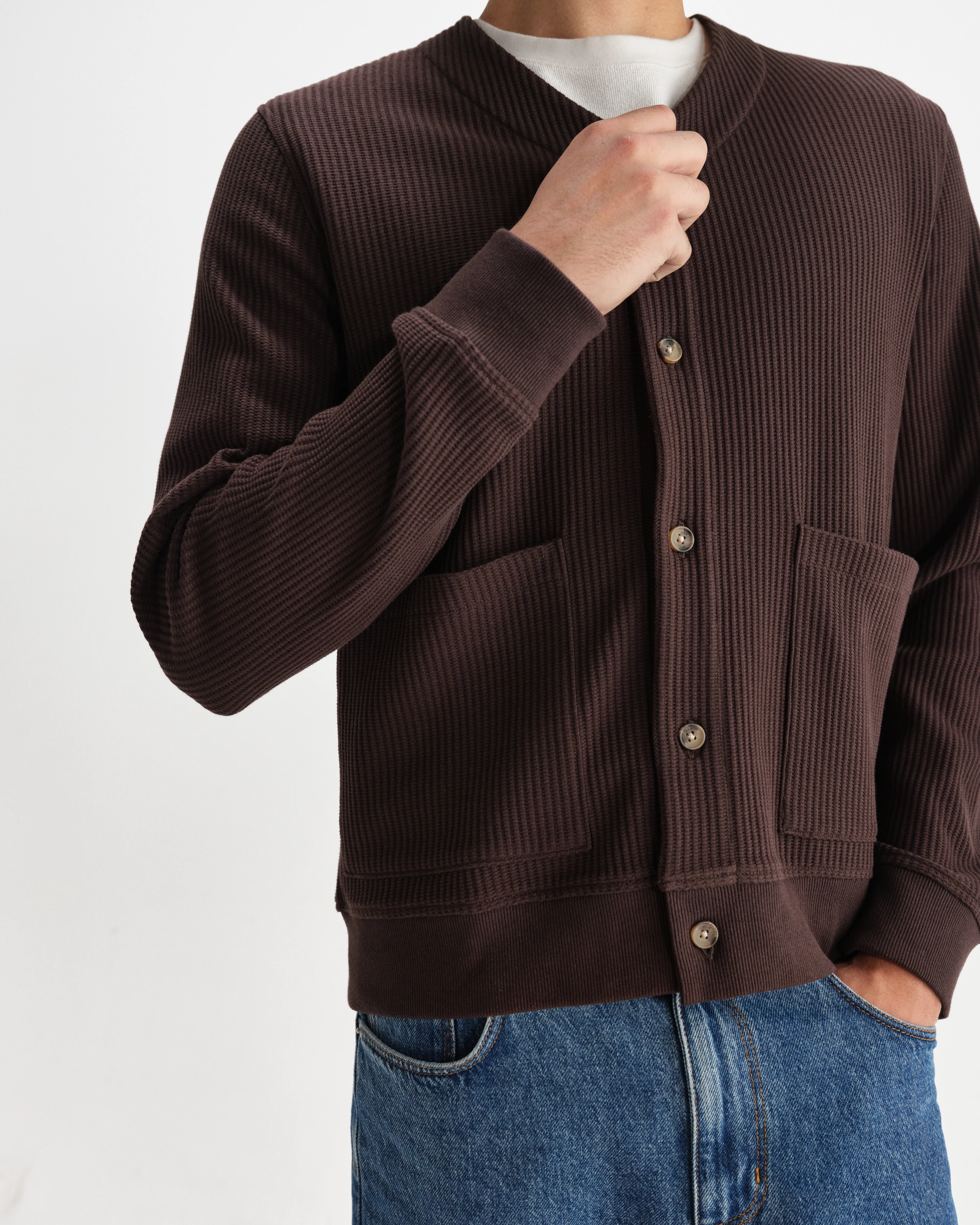 Guildford - Dark Brown Structured Waffle Cardigan - Image 4