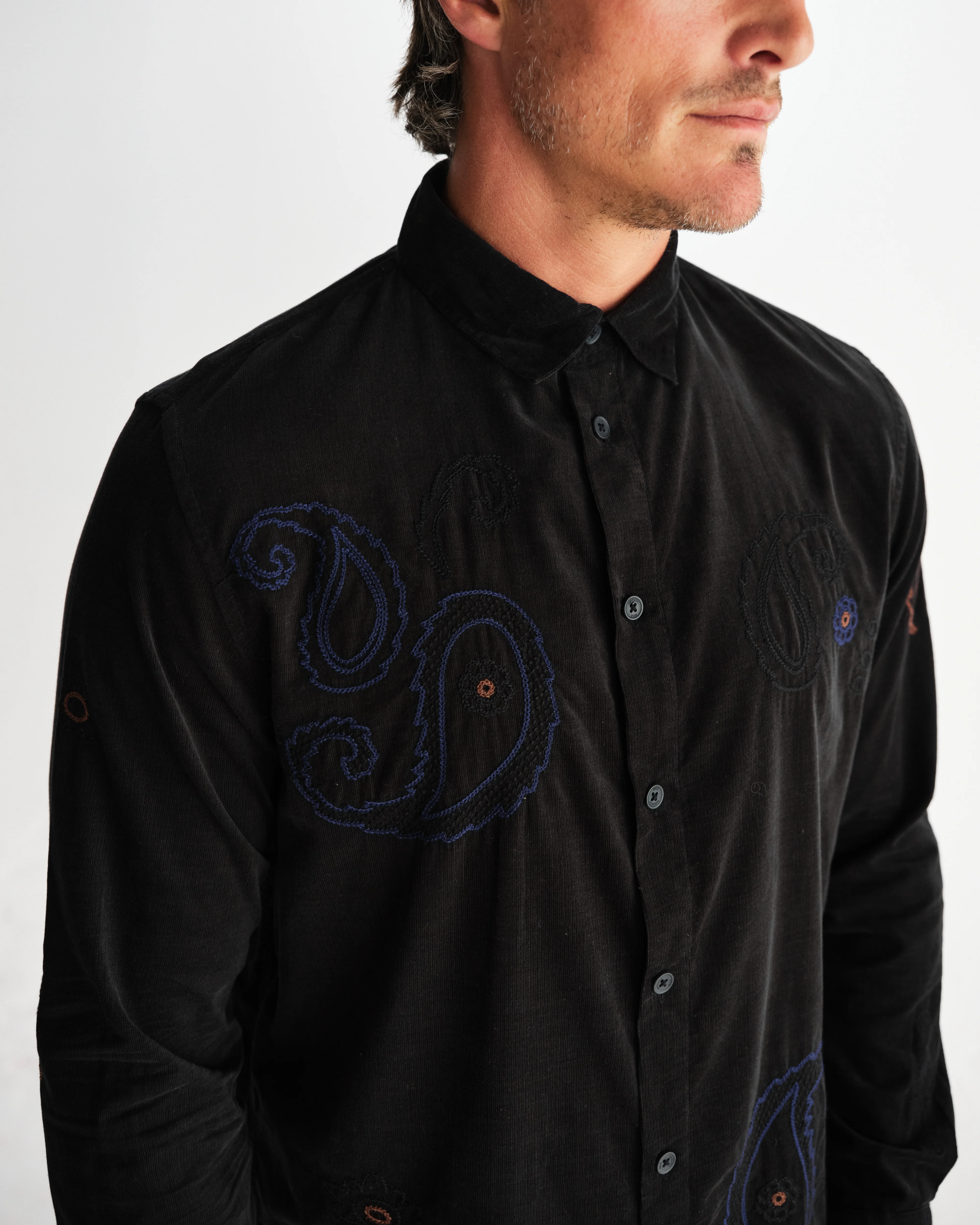 Halcomb - Black And Multicolour Applique Corduroy Shirt - Image 3
