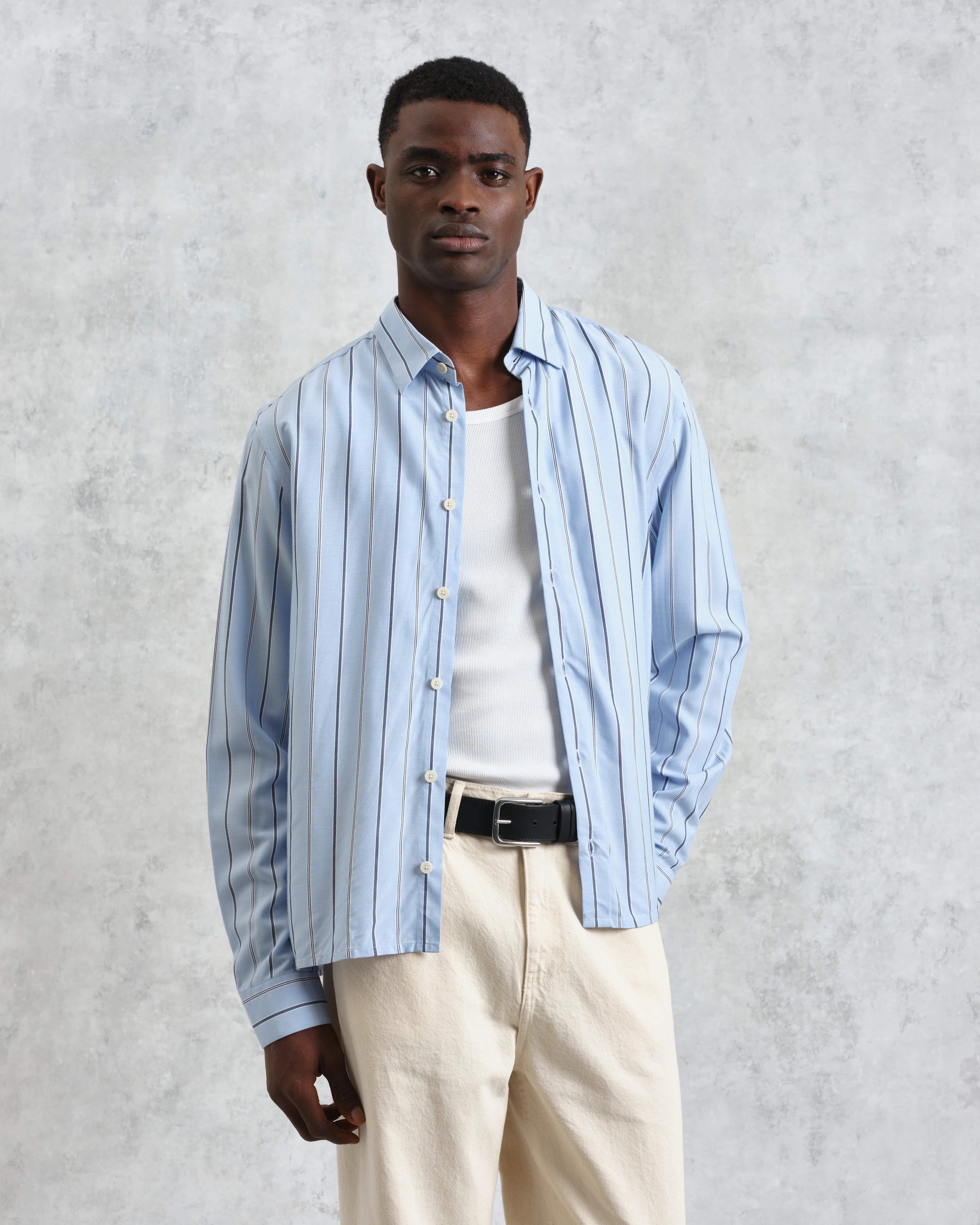 Halcomb - Blue Stripe Viscose Shirt - Image 2
