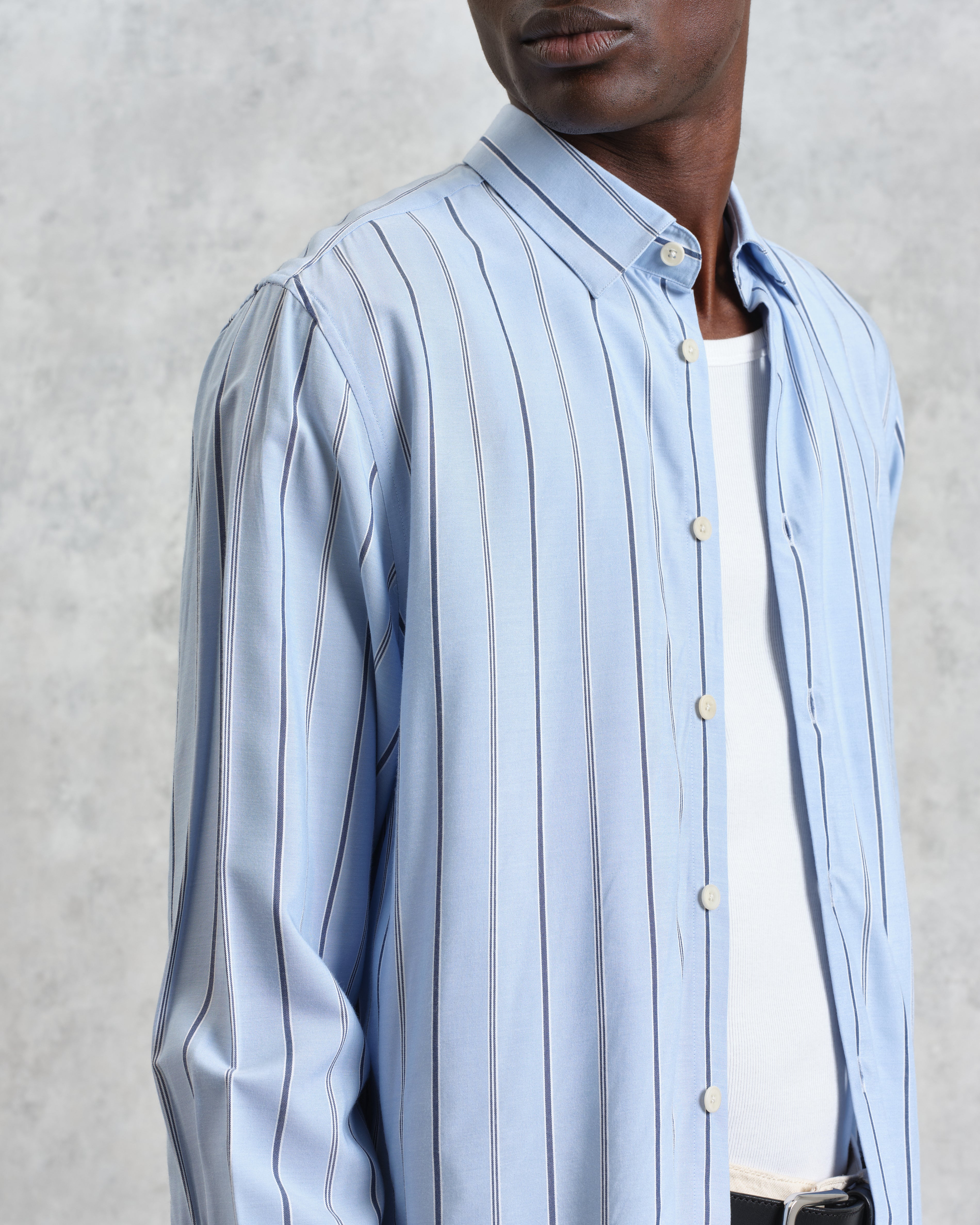 Halcomb - Blue Stripe Viscose Shirt - Image 3