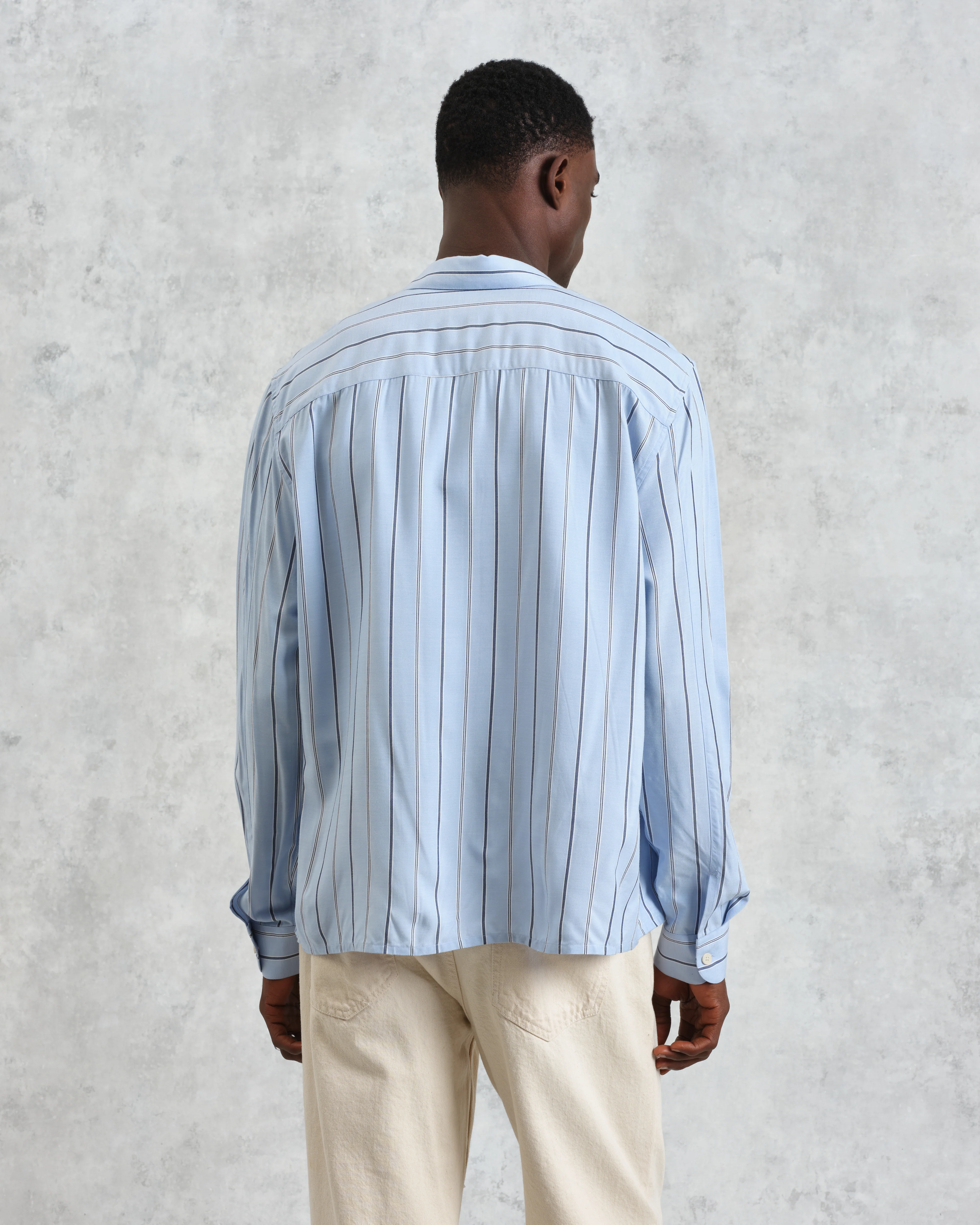 Halcomb - Blue Stripe Viscose Shirt - Image 7