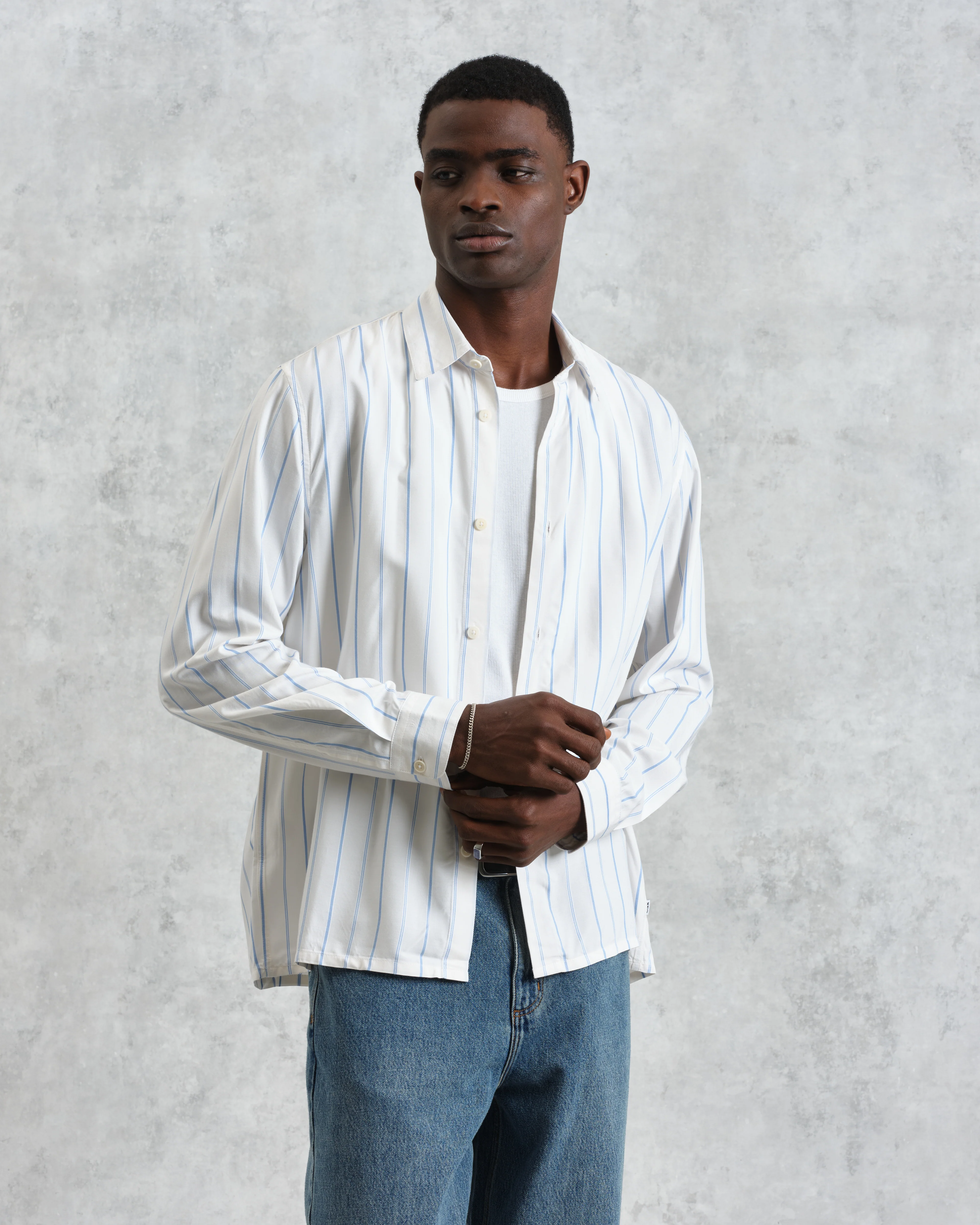 Halcomb - Ecru Stripe Portuguese Viscose Shirt - Image 2